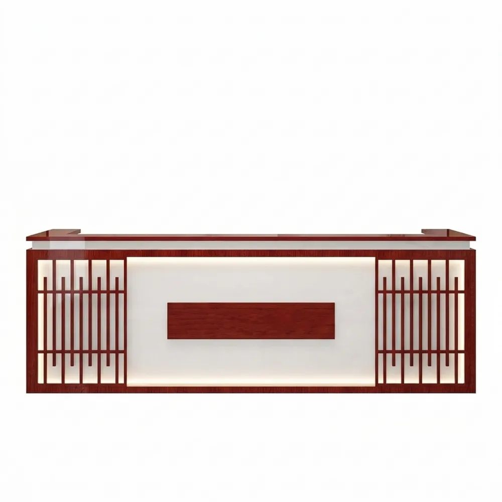 Moderne Empfangstheke mit LED-Beleuchtung aus Holz