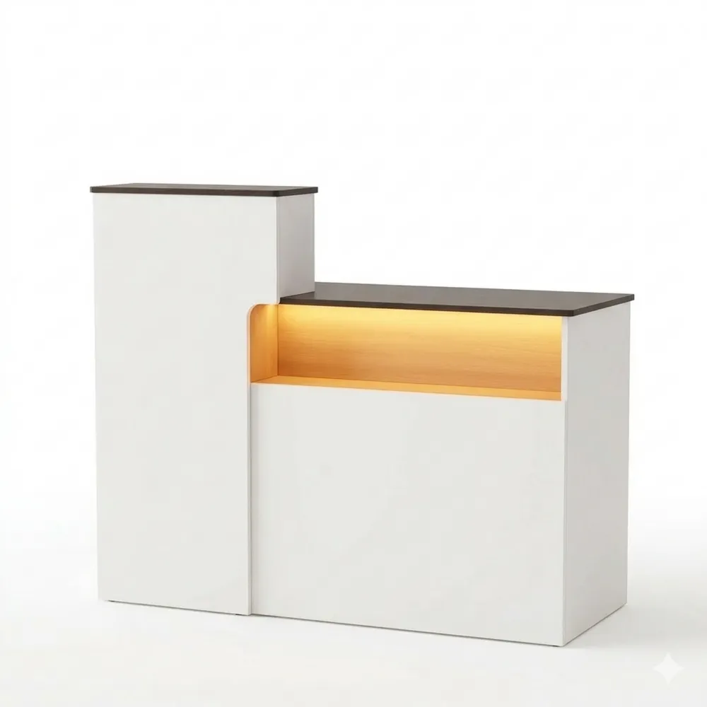 Moderne Empfangstheke mit LED und viel Stauraum