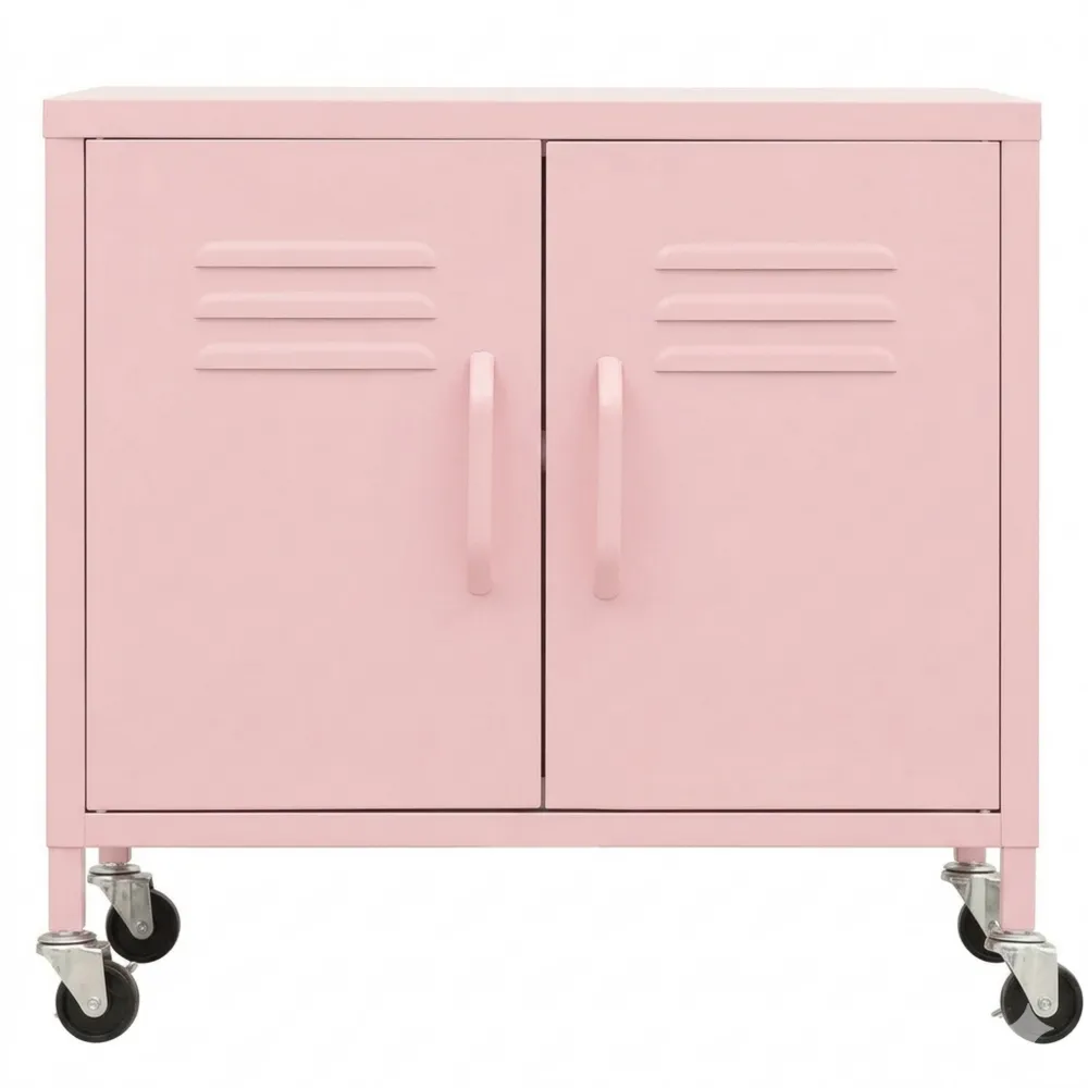 Metallschrank mit Rollen für Büro und Aufbewahrung, Rosa, 60x35x56cm