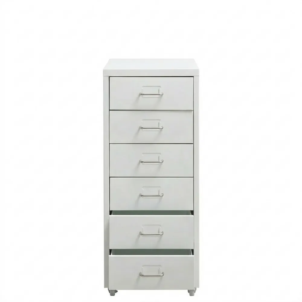 Rollbarer Metall-Aktenschrank mit 6 Schubladen für Zuhause, Büro und Schule in Weiß