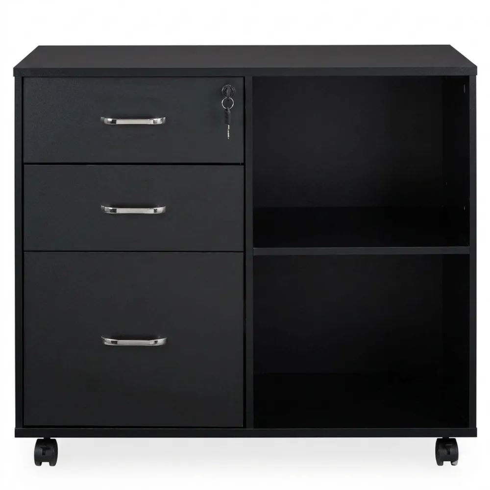 Mobiler Bürocontainer mit Hängeregister und Ablagefächern, abschließbar, schwarz