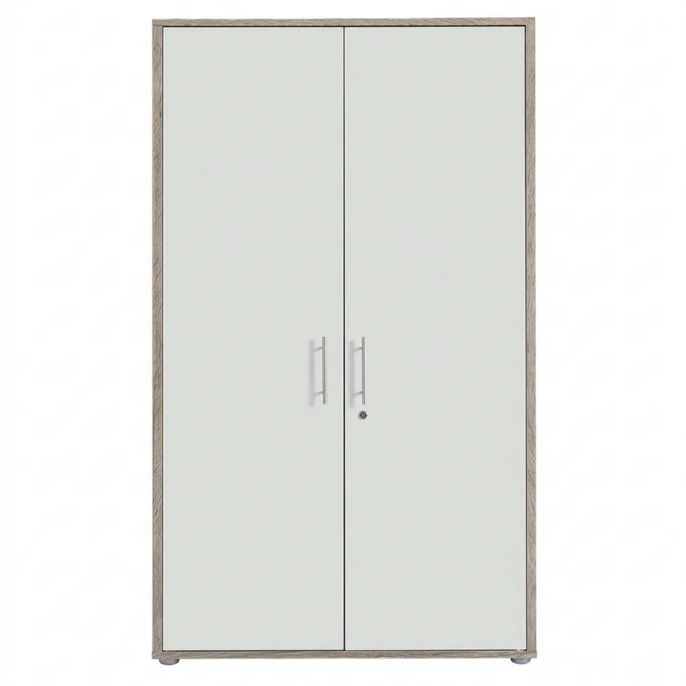 Hochschrank für Akten mit zwei Türen, Eiche Sonoma und Weiß, 84,4 x 185,6 x 33 cm