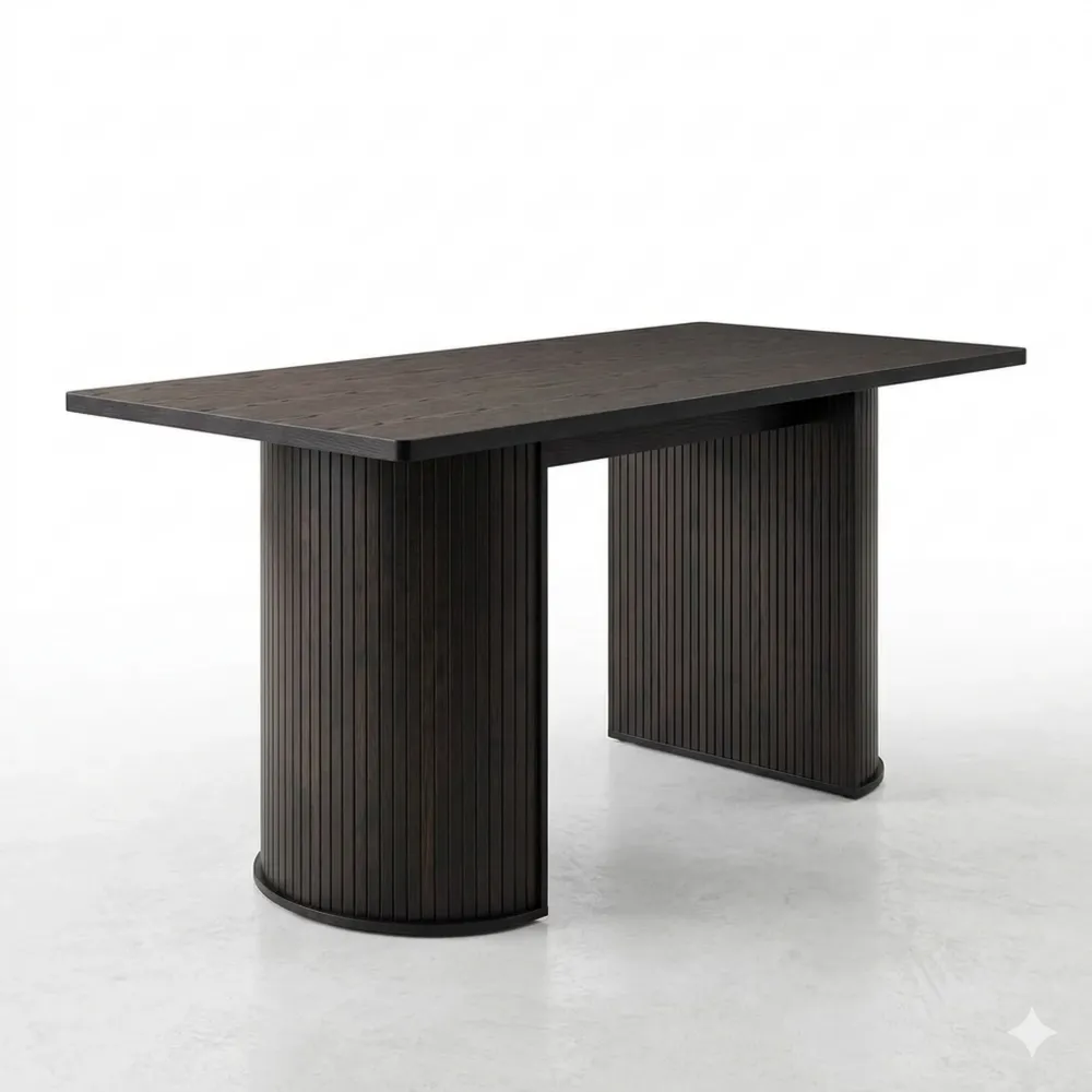 Moderner rechteckiger Esstisch für 6 Personen, Schwarz, mit Designfuß