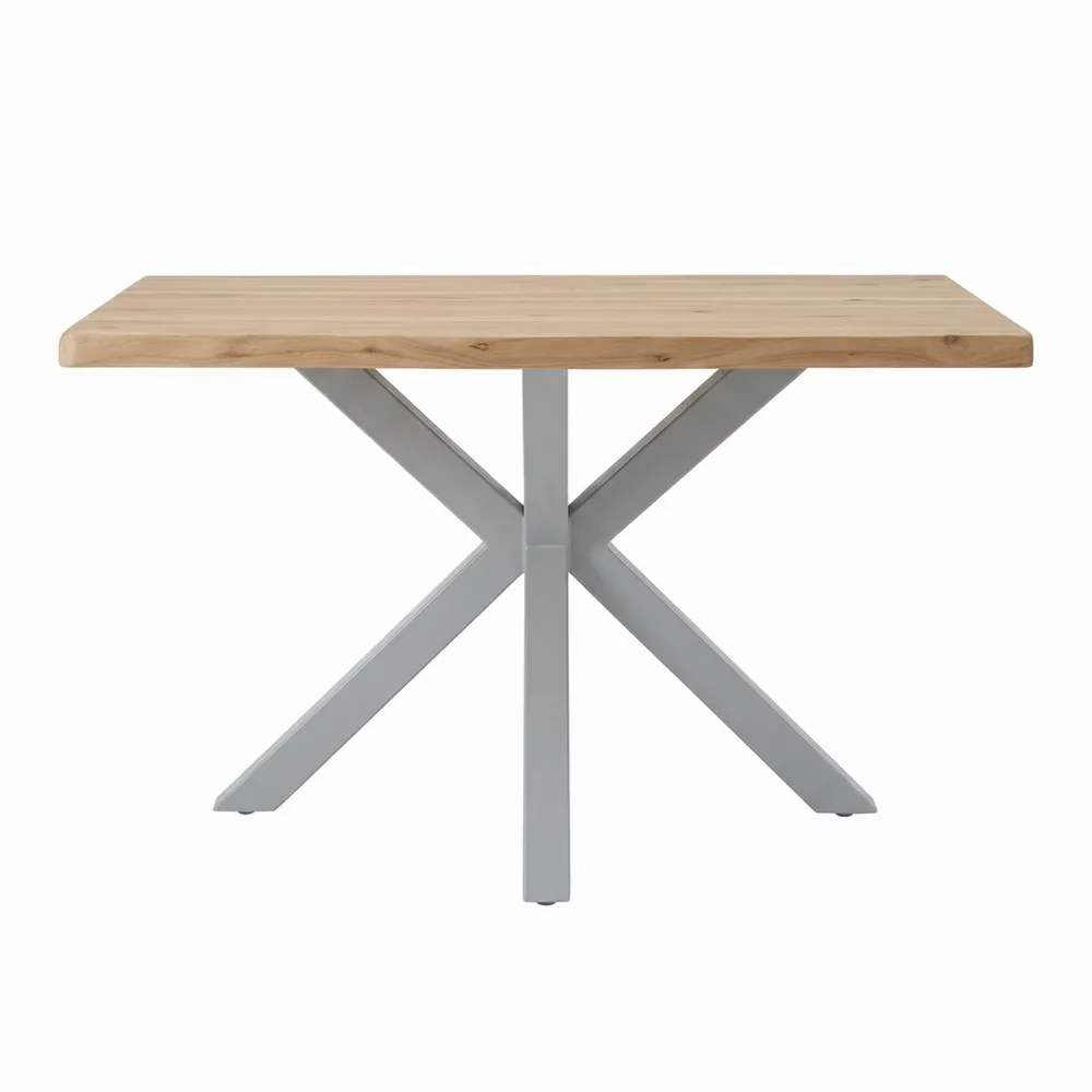 Esstisch aus Akazienholz mit Baumkante und Metallgestell