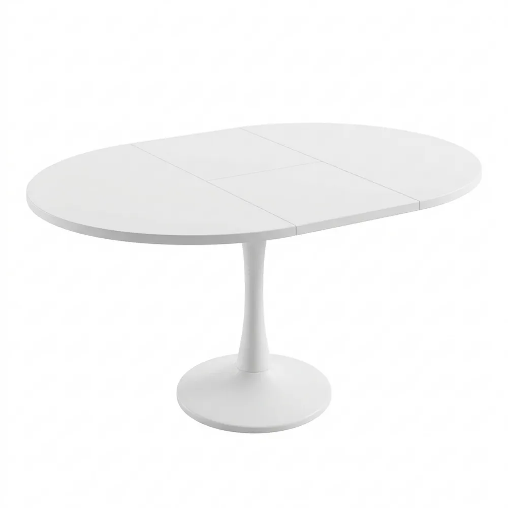 Runder ausziehbarer Esstisch aus Holz für 2-8 Personen, elliptisch, Kaffeetisch für Wohnzimmer und Esszimmer, weiß