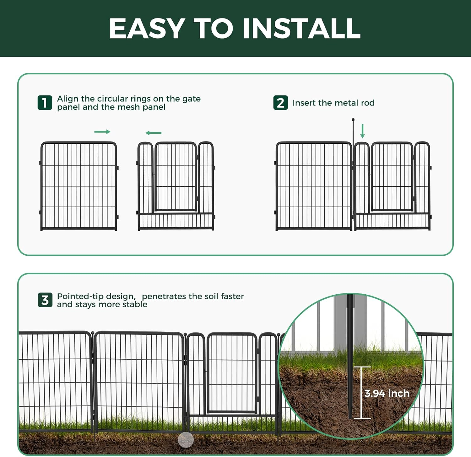 🎉Today's Special Value💝Buy 2 Get 30% Off💥FXW Garden Fence 16 Pieces Decorative Outdoor Dog Fence for Yard - Heavy Duty Metal Animal Barrier