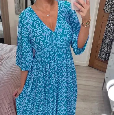 🔥HOT SALE - 49% OFF🔥Casual Print V-Neck Waist Wrap Long Dress