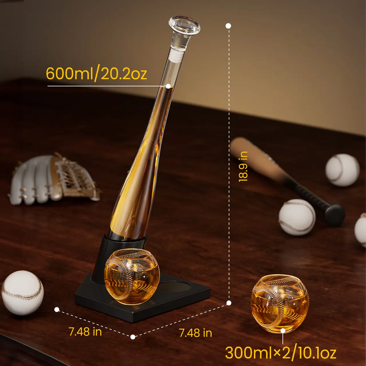 Sports Fan Gifts Kollea Baseball Whiskey Decanter Set 20Oz with 2 Glasses, Unique Birthday & New Year Gift for Him Brother Guys Boyfriend Coach Liquor Tequila Bourbon Drinking Classic Utensils Fathersdaygift Craftsmanship Classy Elegant