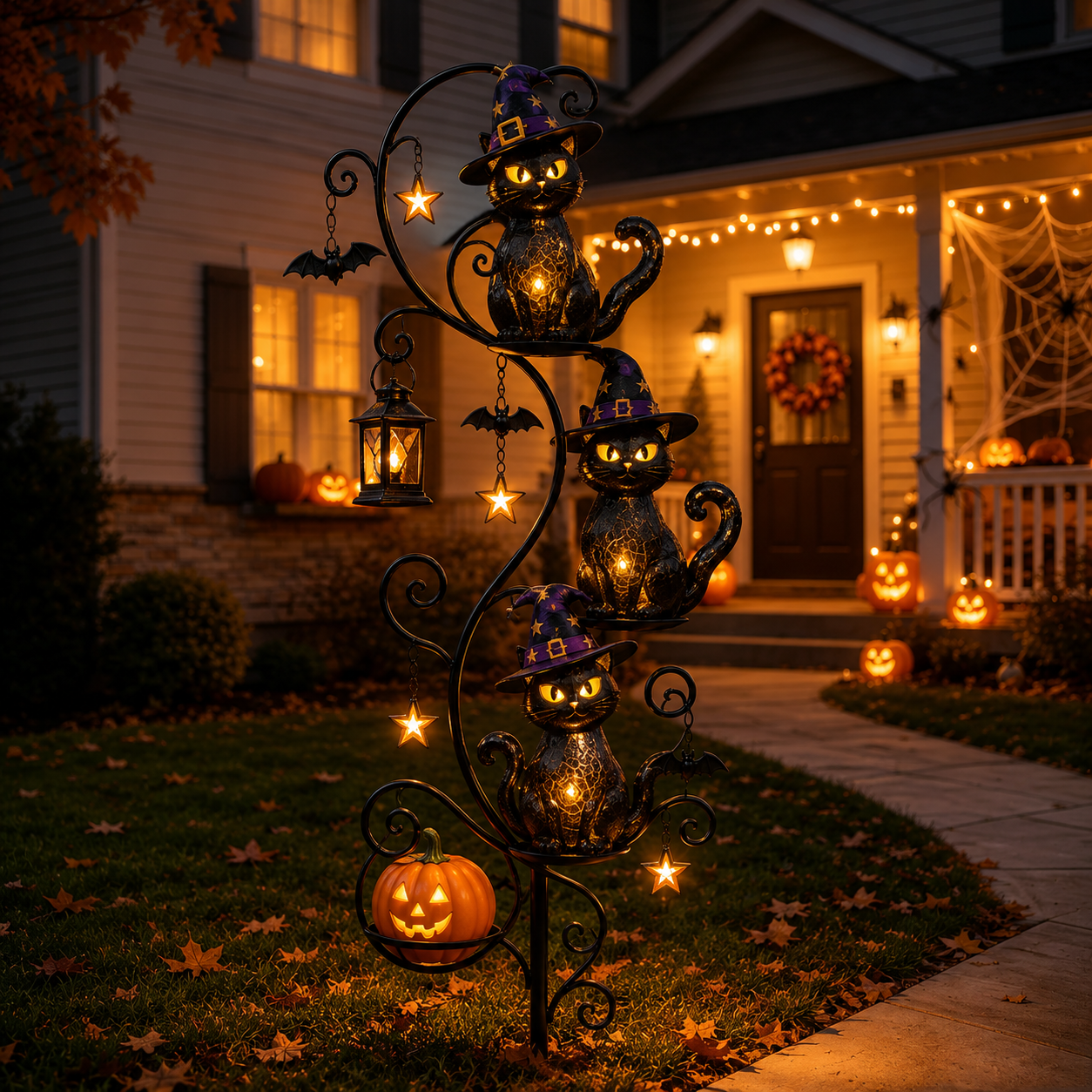 Last day of clearance!!💝Buy 2 Get 2 Free✨Lighted Black Cat Pumpkin Metal Garden Sign