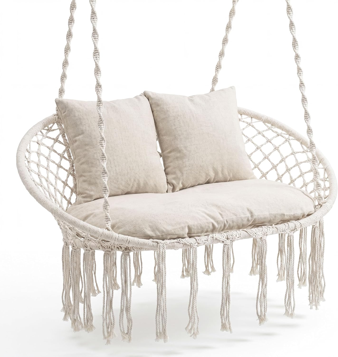 💝Warehouse Clearance，Buy 2 Get 2 Free💝Oversized Outdoor Double Swing Egg Chair, 700 lbs Capacity 2-Person Hanging Egg Chair Swing with Cushion