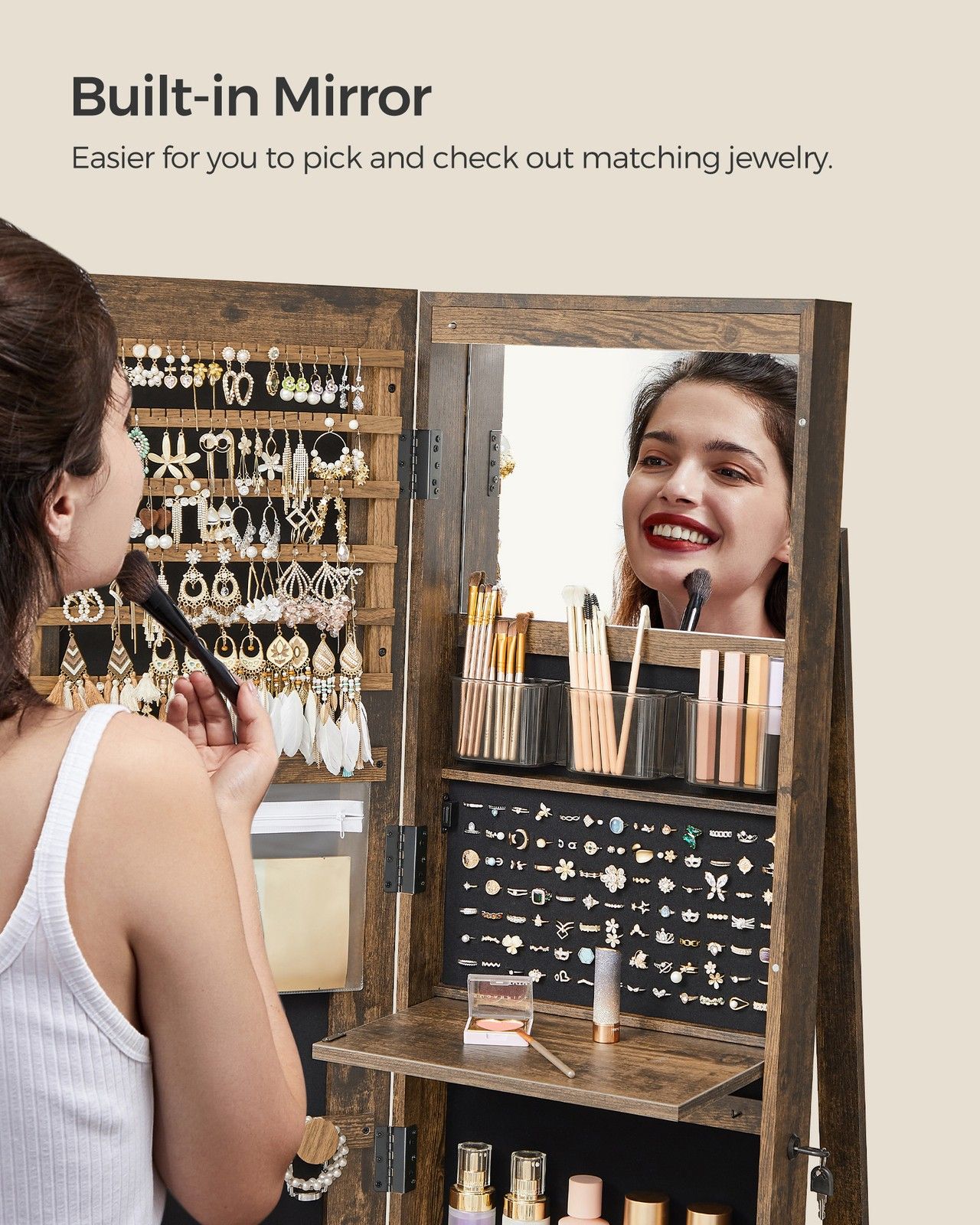 💝Warehouse Clearance💝SONGMICS 61-Inch Jewelry Cabinet with Lights