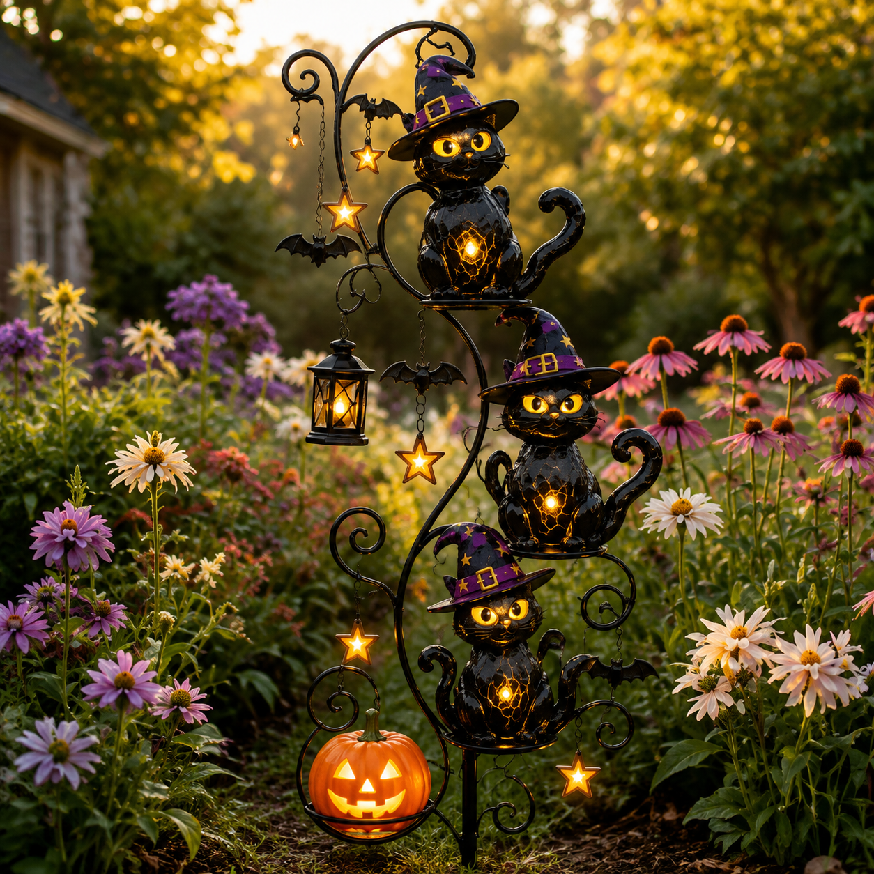 Last day of clearance!!💝Buy 2 Get 2 Free✨Lighted Black Cat Pumpkin Metal Garden Sign