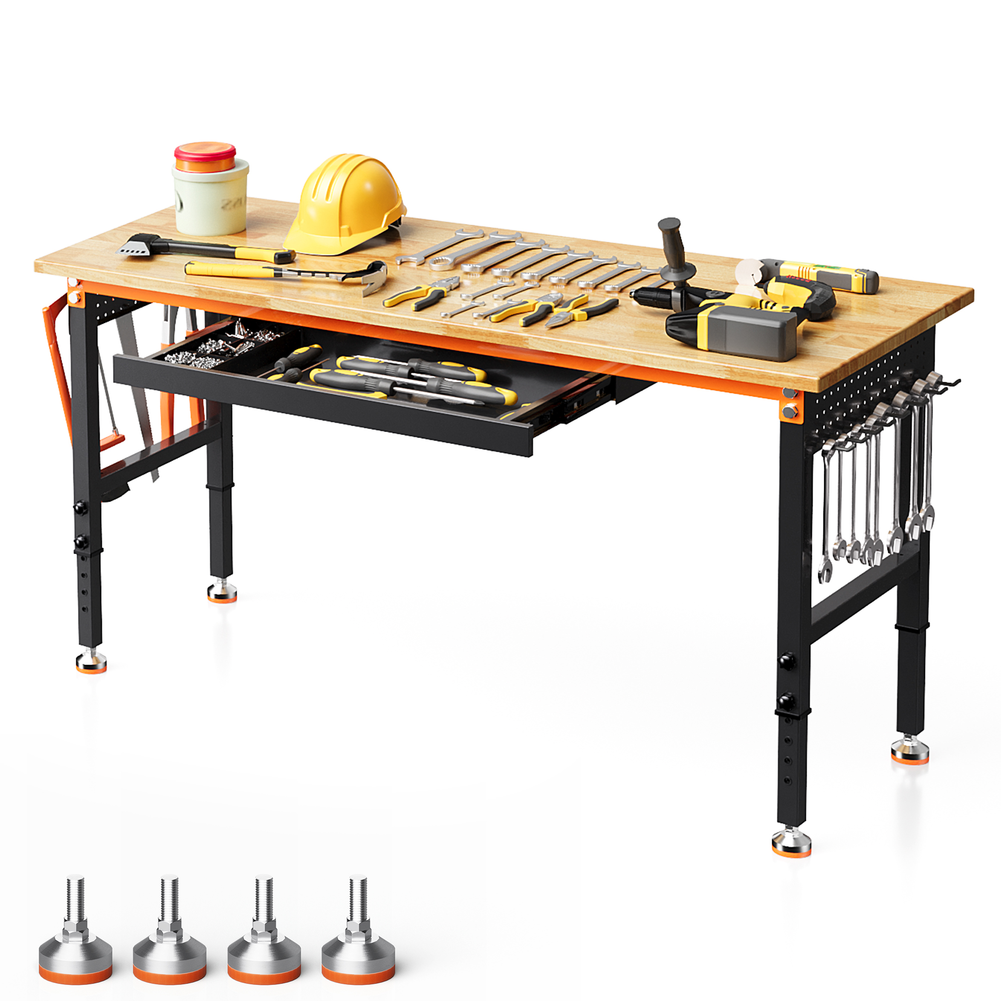 Joywind Heavy-Duty 48" Adjustable Height Workbench for Garage, Rubberwood Work Table with Locking Wheels & 2000 lb Weight Capacity