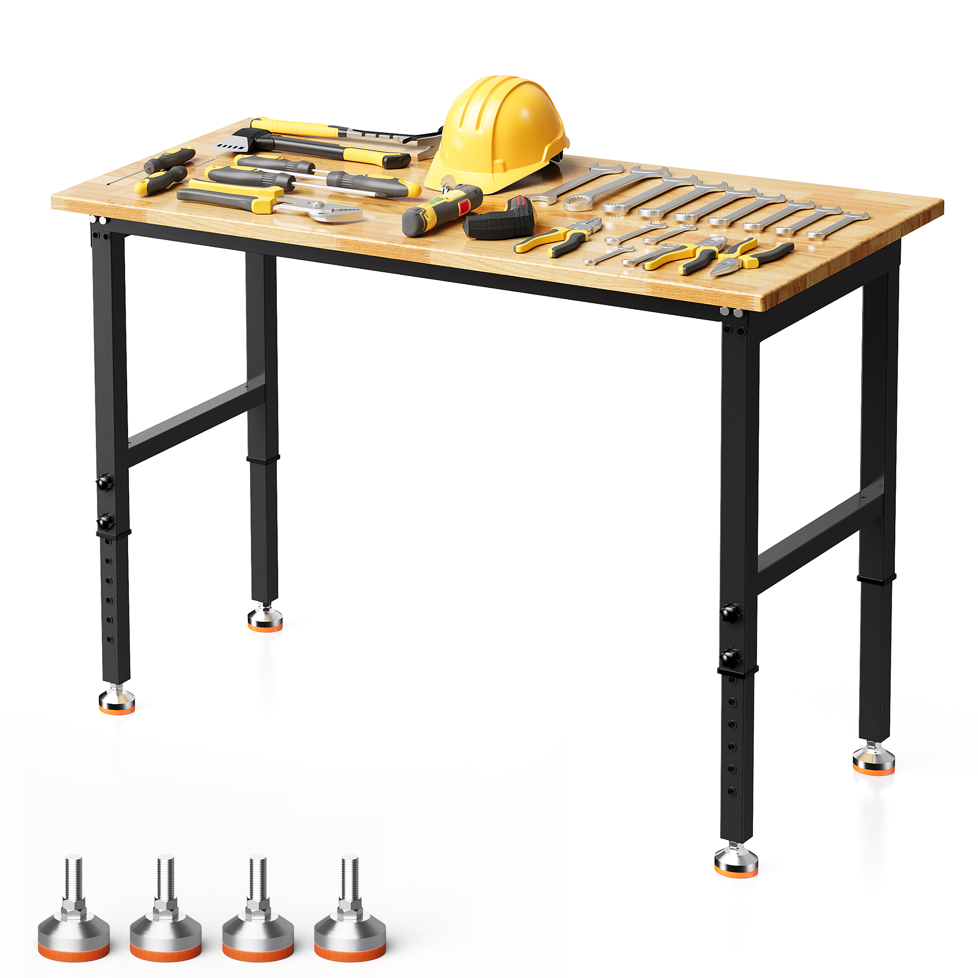 Joywind Heavy-Duty 48" Adjustable Height Workbench for Garage, Rubberwood Work Table with Locking Wheels & 2000 lb Weight Capacity