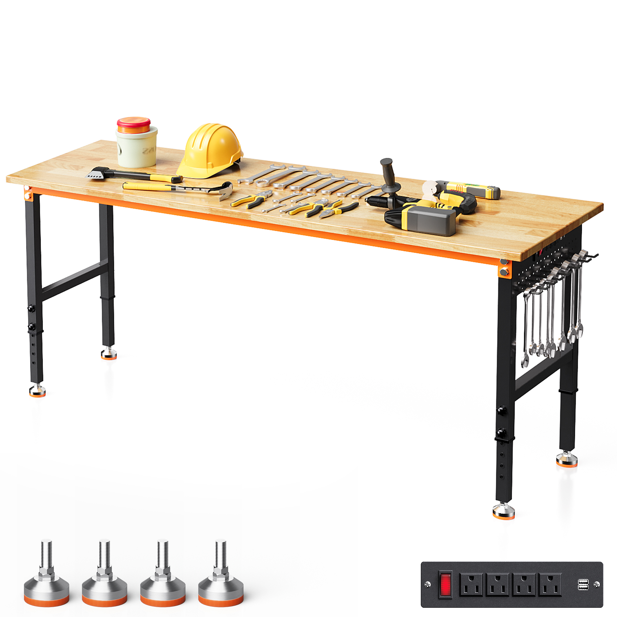 Joywind Heavy-Duty 48" Adjustable Height Workbench for Garage, Rubberwood Work Table with Locking Wheels & 2000 lb Weight Capacity