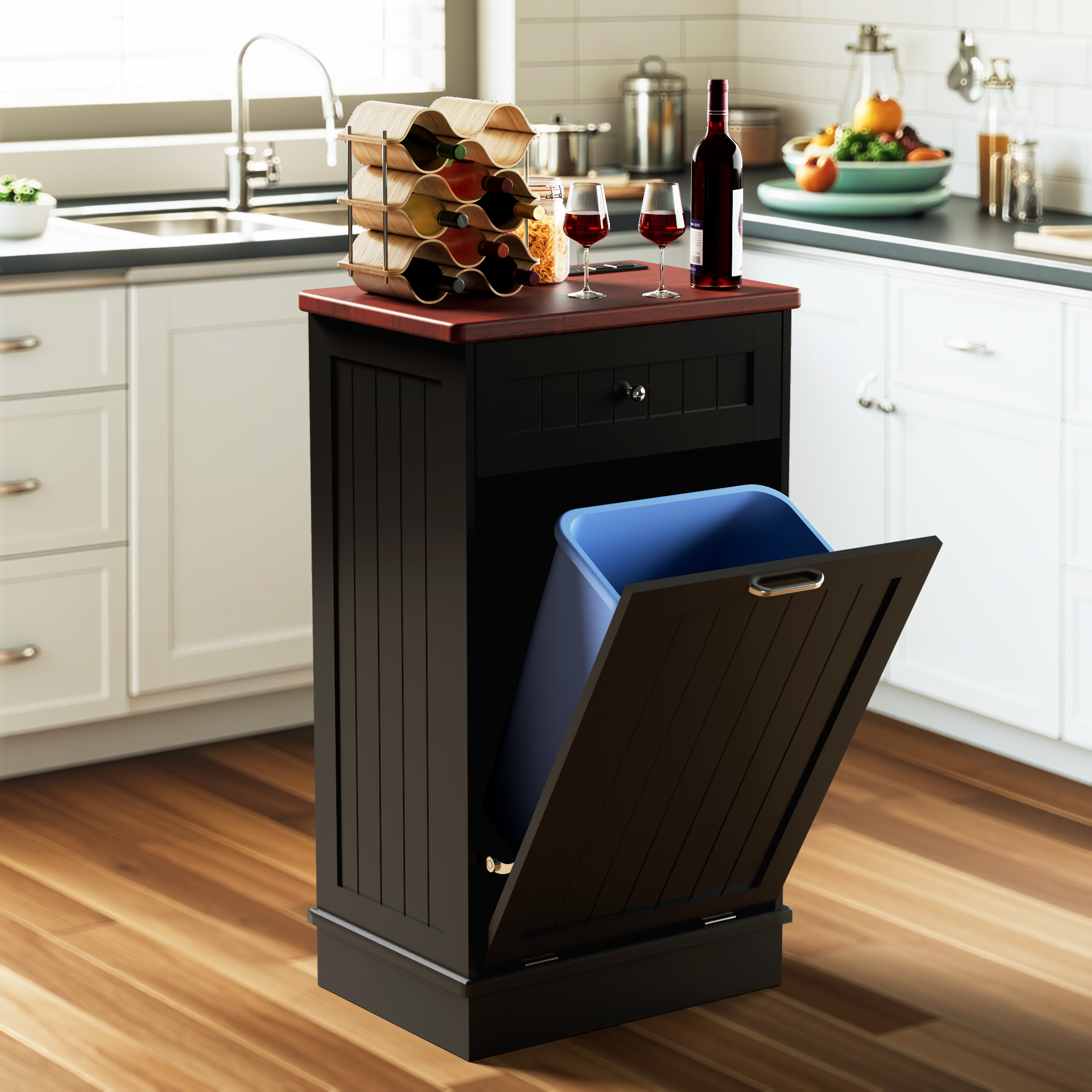 Joywind Tilt-Out Trash Cabinet with Power Outlet, 10 Gallon Storage