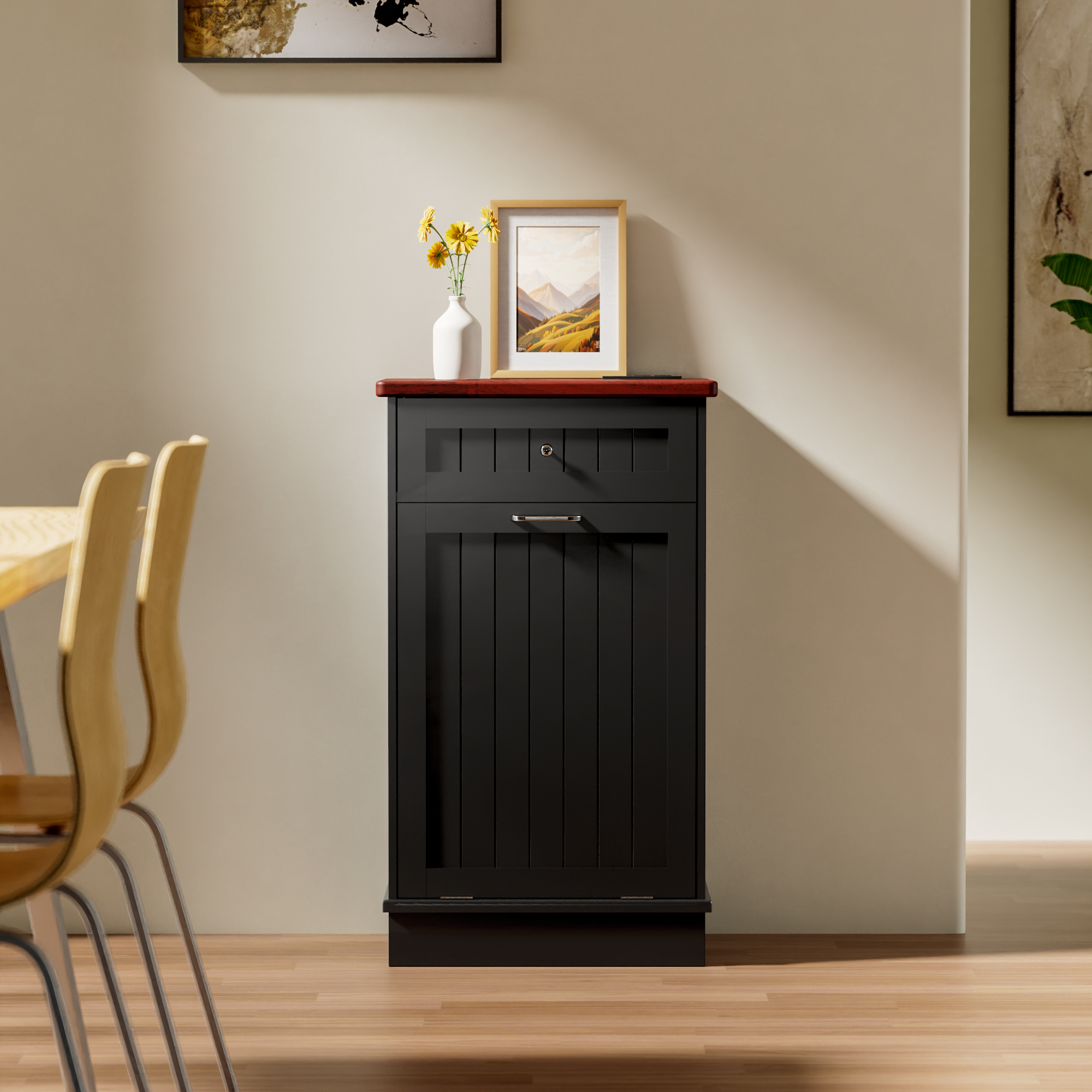 Joywind Tilt-Out Trash Cabinet with Power Outlet, 10 Gallon Storage