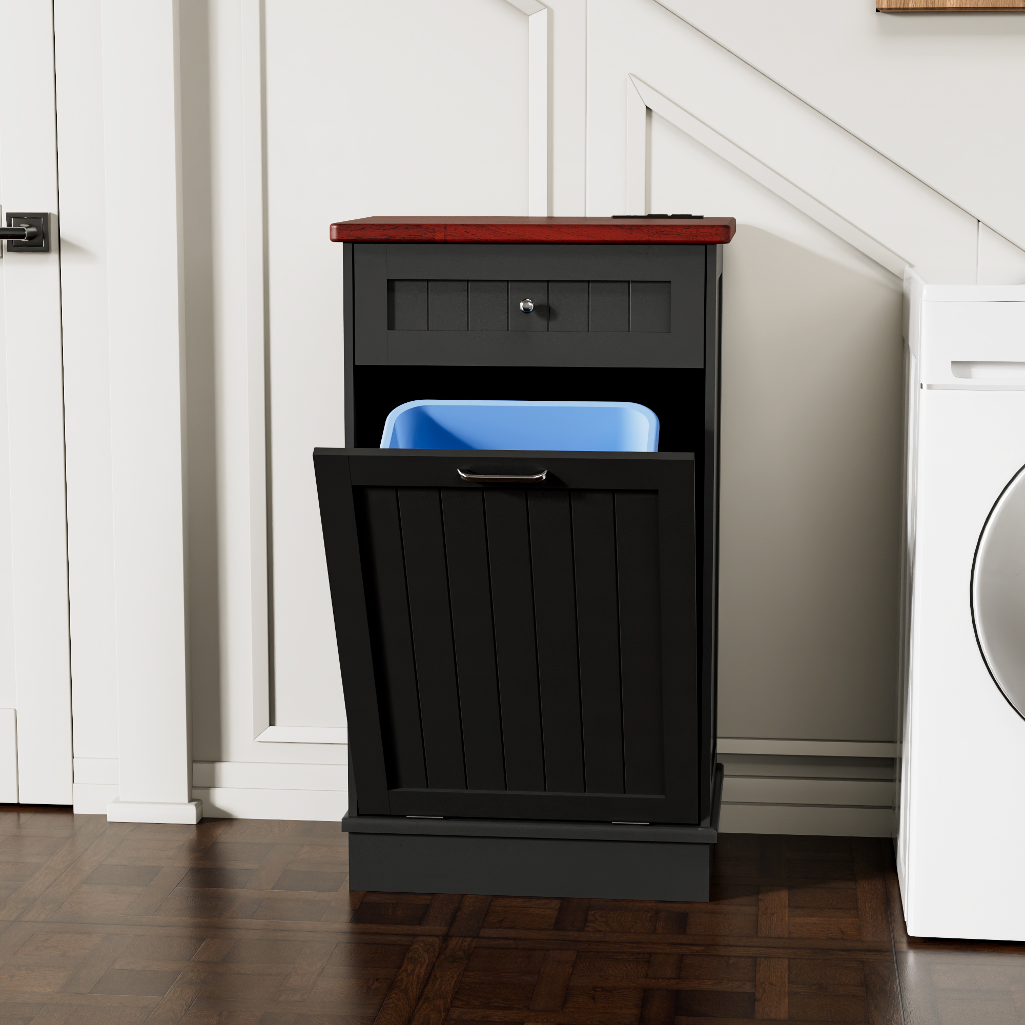 Joywind Tilt-Out Trash Cabinet with Power Outlet, 10 Gallon Storage