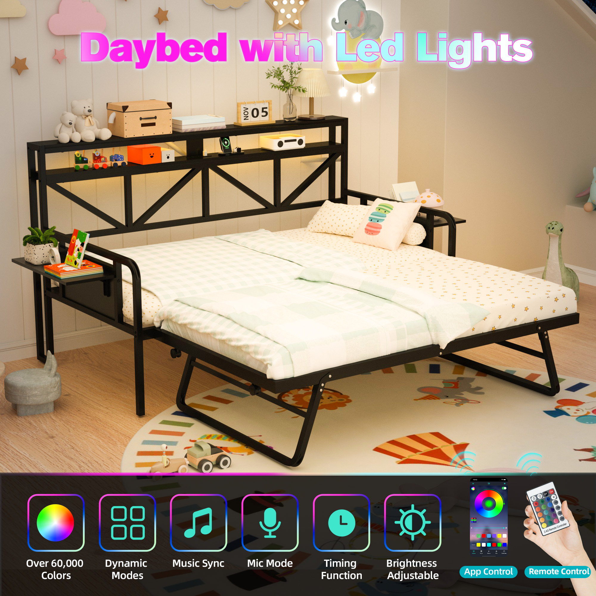 Joywind Daybed with Trundle, Heavy Duty Metal Twin Bed Frame
