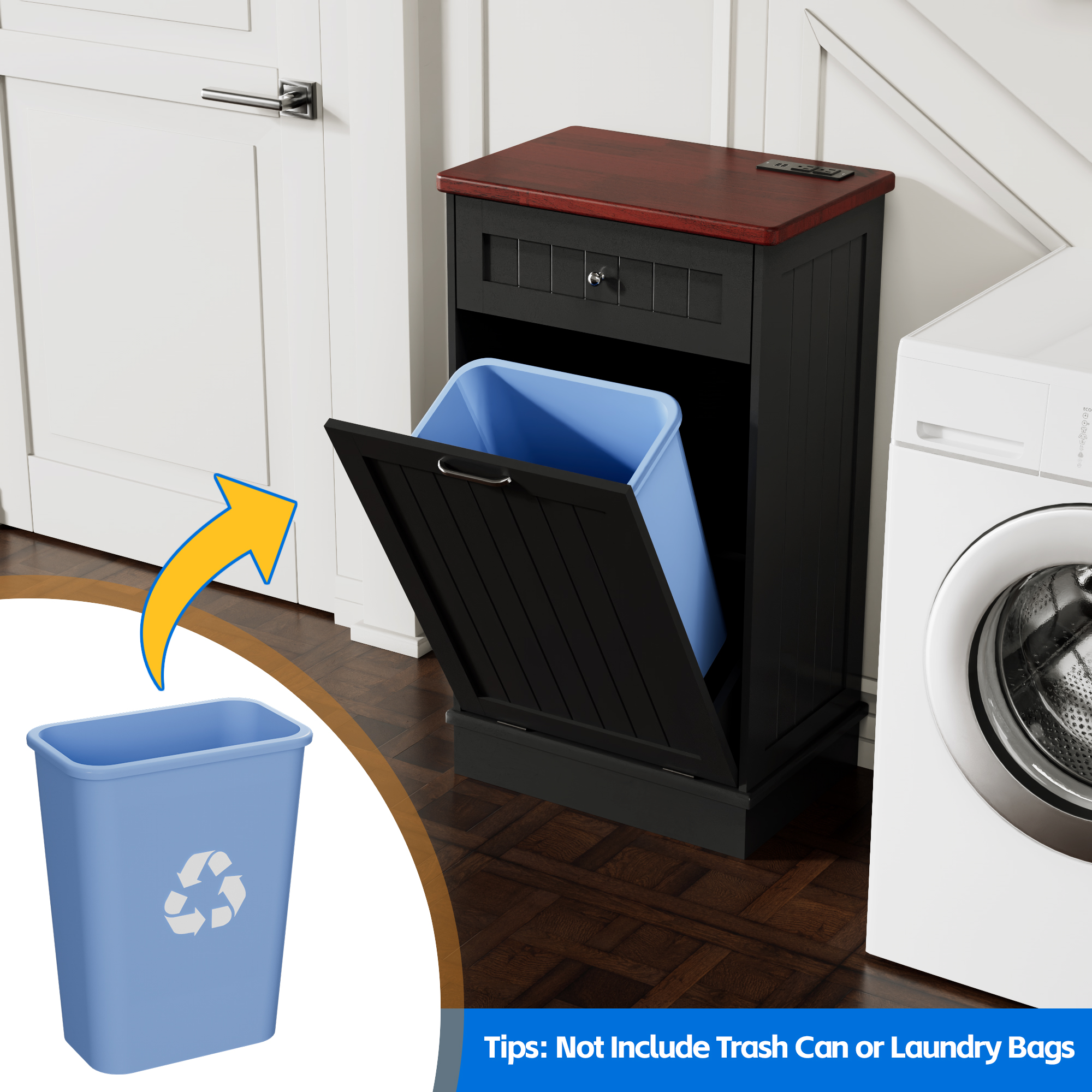 Joywind Tilt-Out Trash Cabinet with Power Outlet, 10 Gallon Storage