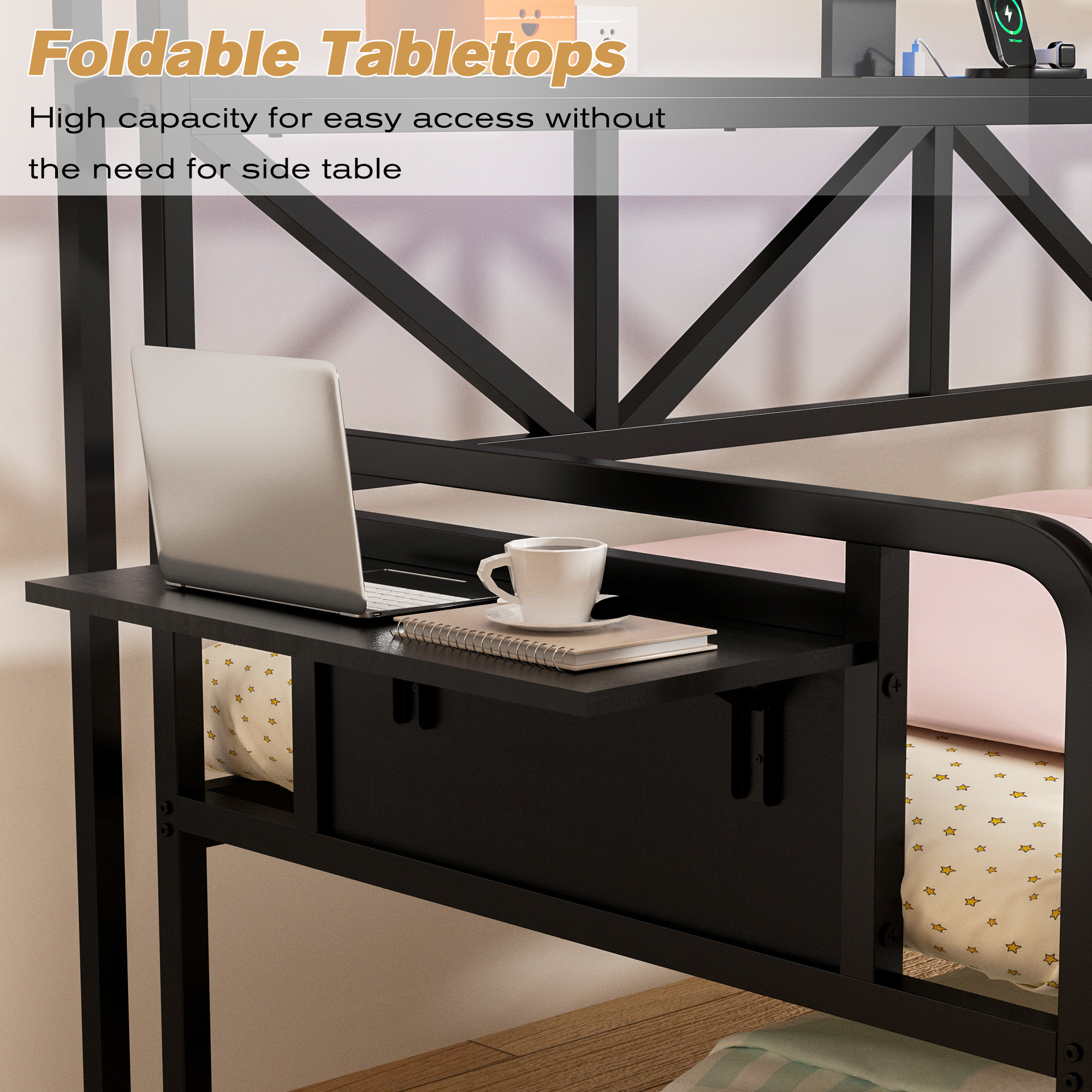 Joywind Daybed with Trundle, Heavy Duty Metal Twin Bed Frame