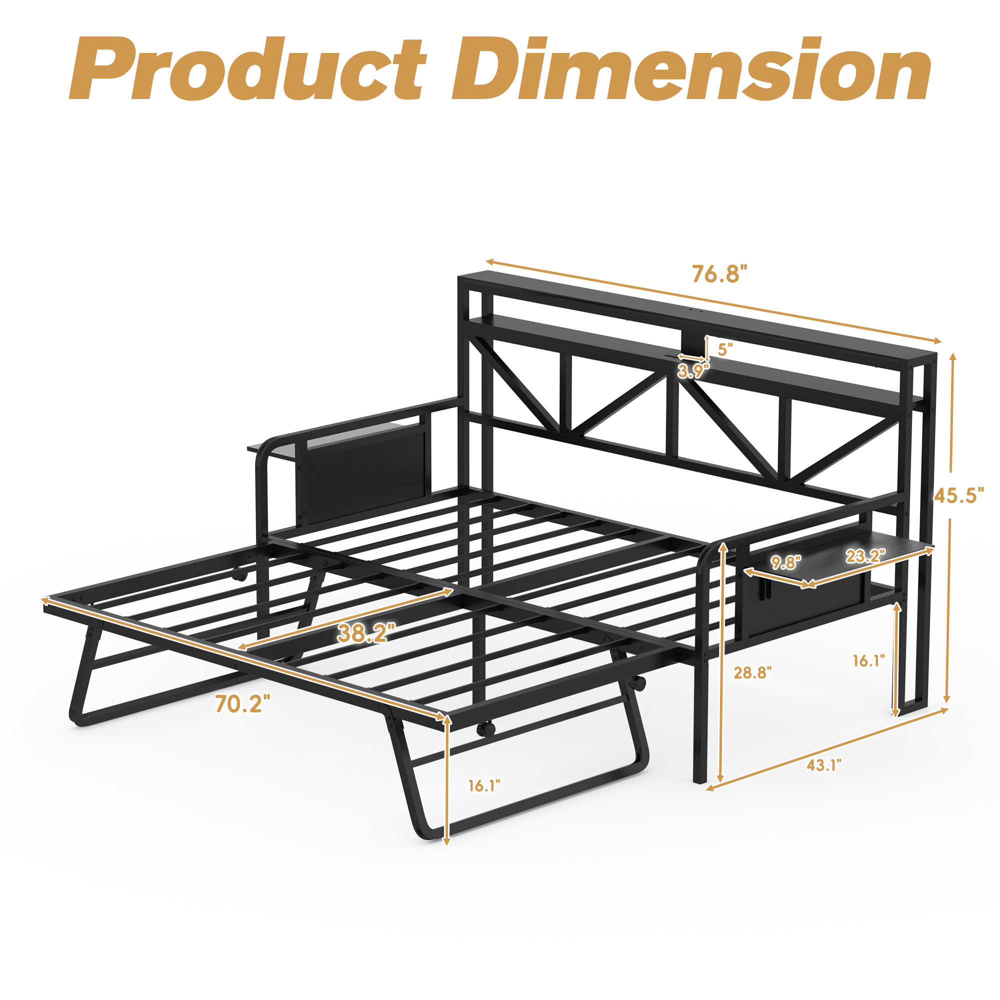 Joywind Daybed with Trundle, Heavy Duty Metal Twin Bed Frame