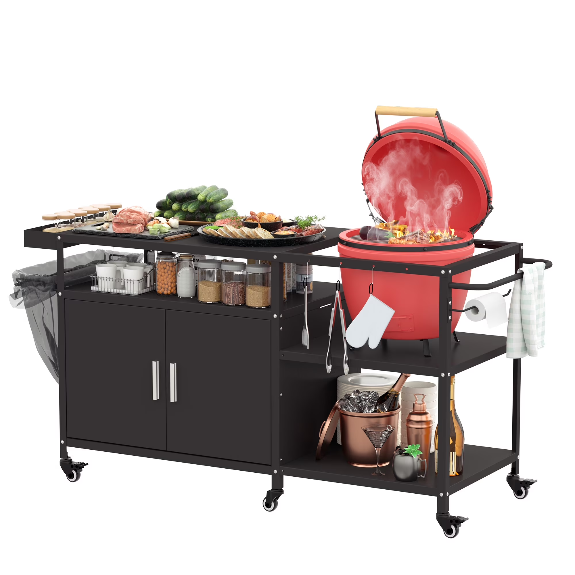 Joywind Grill Table for Big Green Egg Stand, Heavy Duty Metal Grill Station,Black