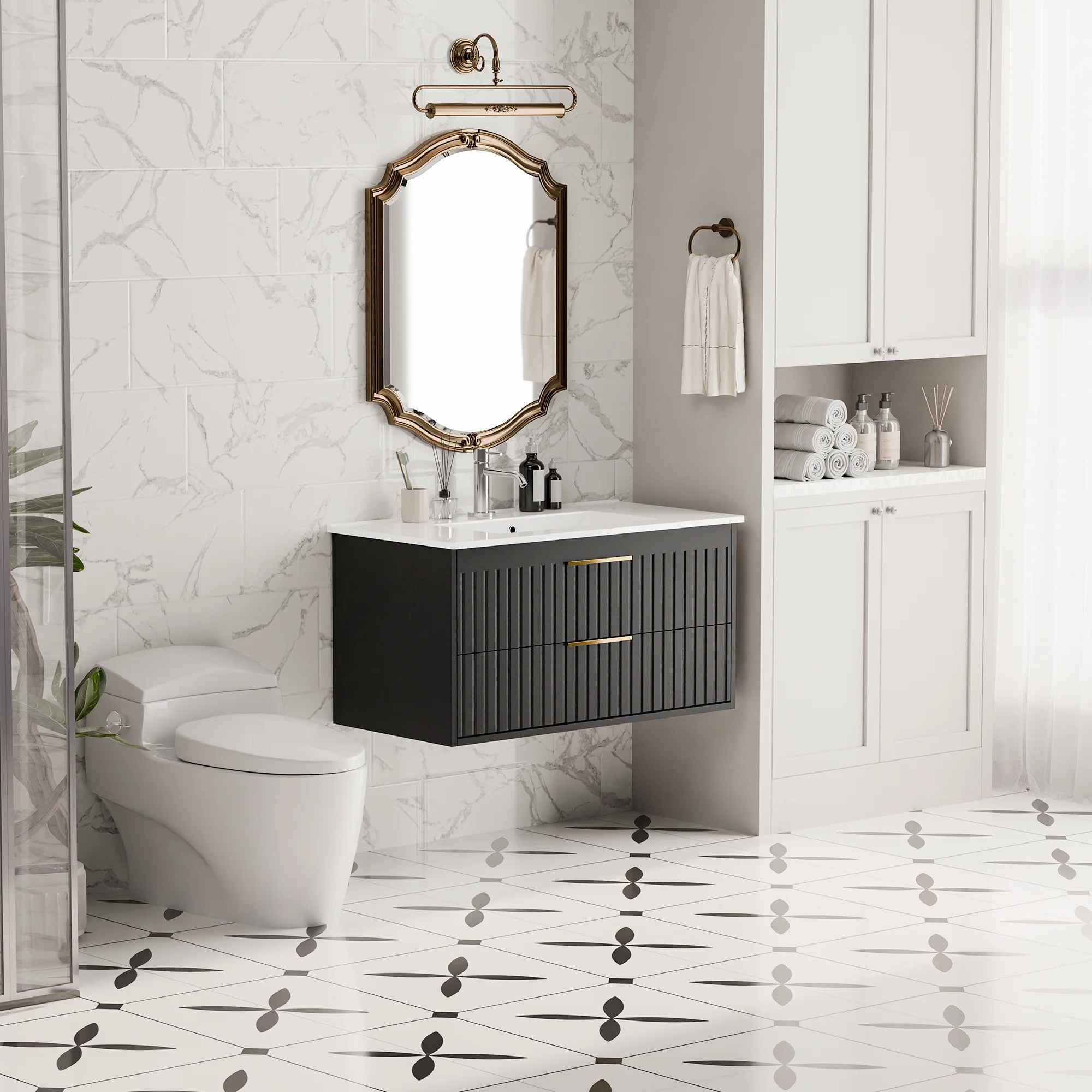 36-inch Floating Bathroom Vanity with Sink Combo, Complete Set with 4 Big Drawers and Modern Metal Handles for Ample Storage