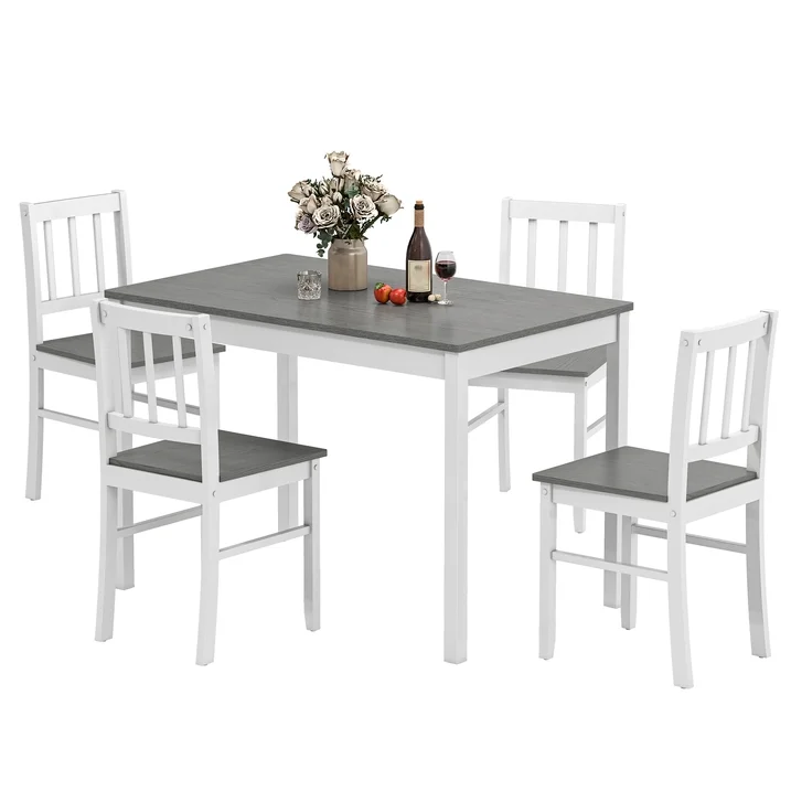 Joywind 5-Piece Solid Wood Dining Set – Rectangular Dining Table with 4 Chairs, Modern Brown Design for Kitchen, Dining Room & Restaurant