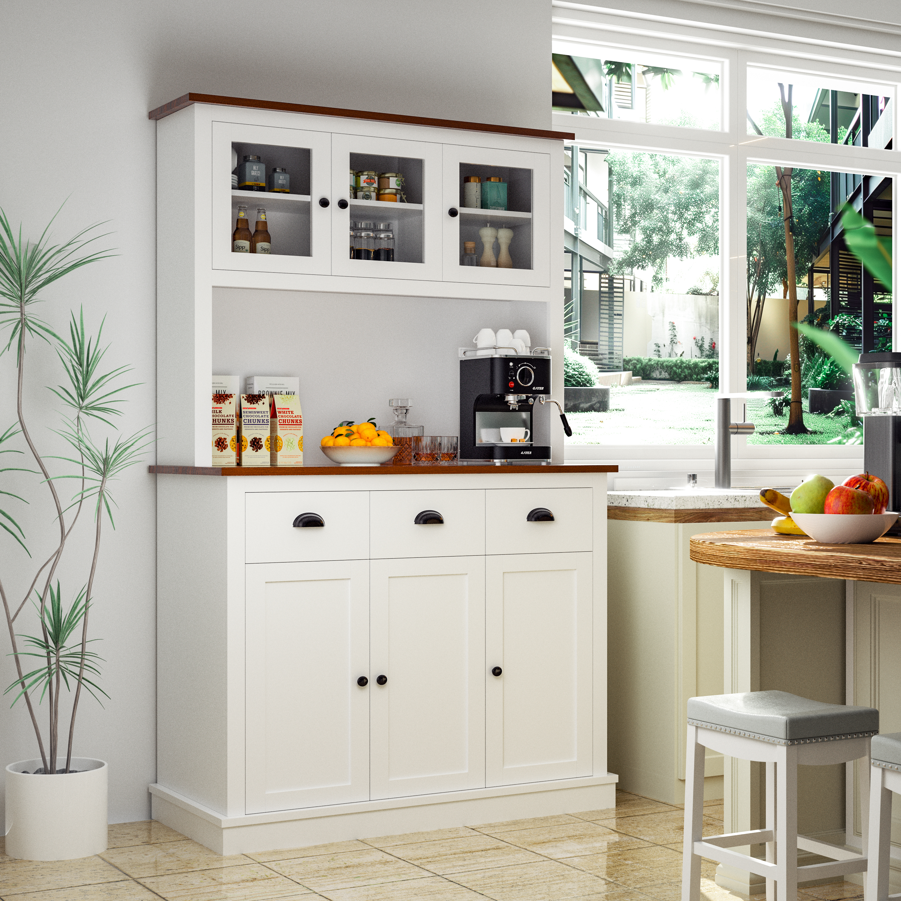 Joywind Freestanding Pantry Cabinet with Countertop, Storage Drawers, and Adjustable Shelves