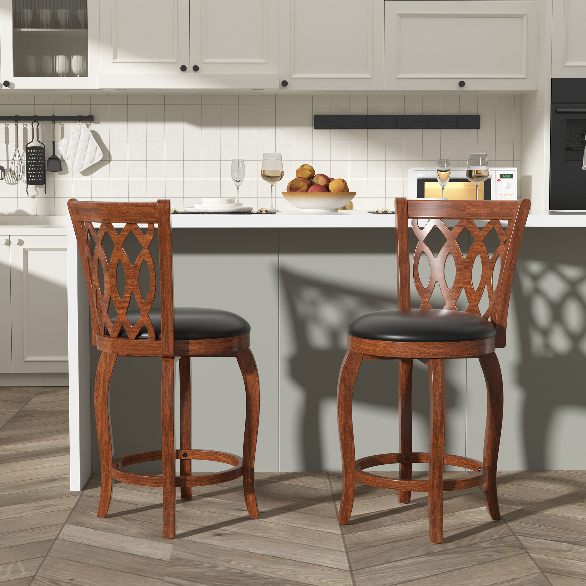 Joywind 24" Counter Height Swivel Bar Stools with High Back, Upholstered Seat & Solid Wood Footrest, Set of 2