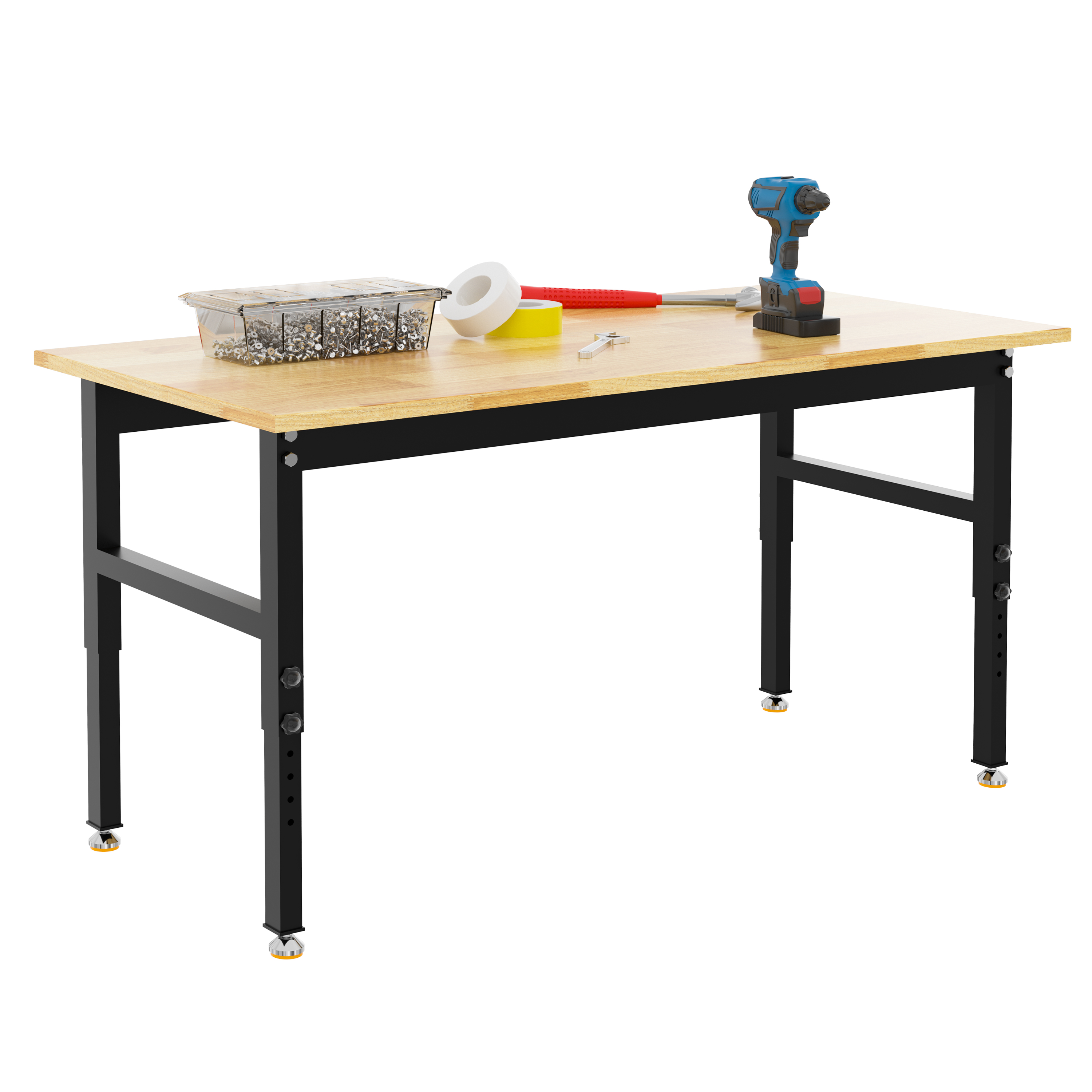 Joywind Heavy-Duty 48" Adjustable Height Workbench for Garage, Rubberwood Work Table with Locking Wheels & 2000 lb Weight Capacity