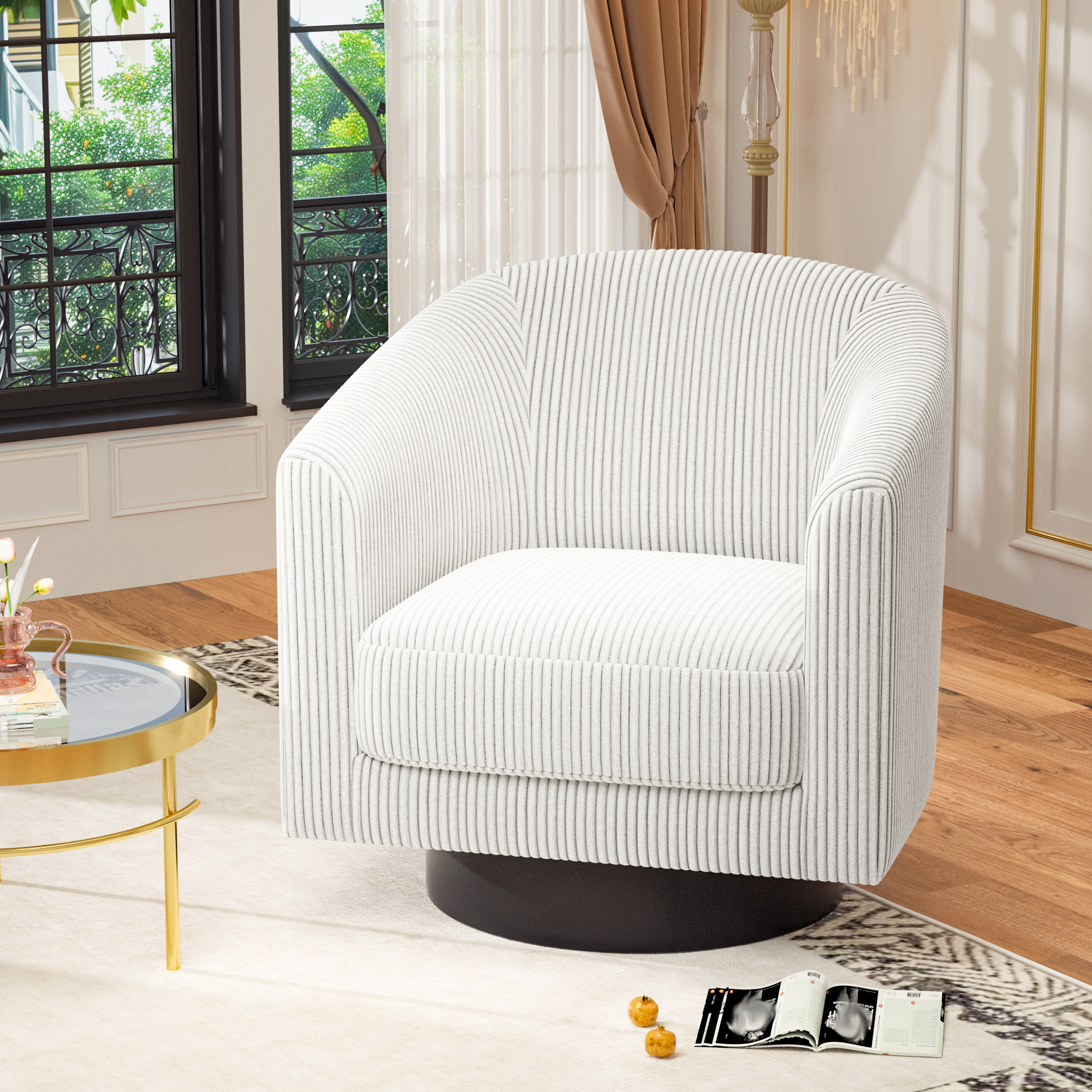 Joywind Corduroy Swivel Barrel Accent Chair, Modern Upholstered Barrel Chair for Living Room