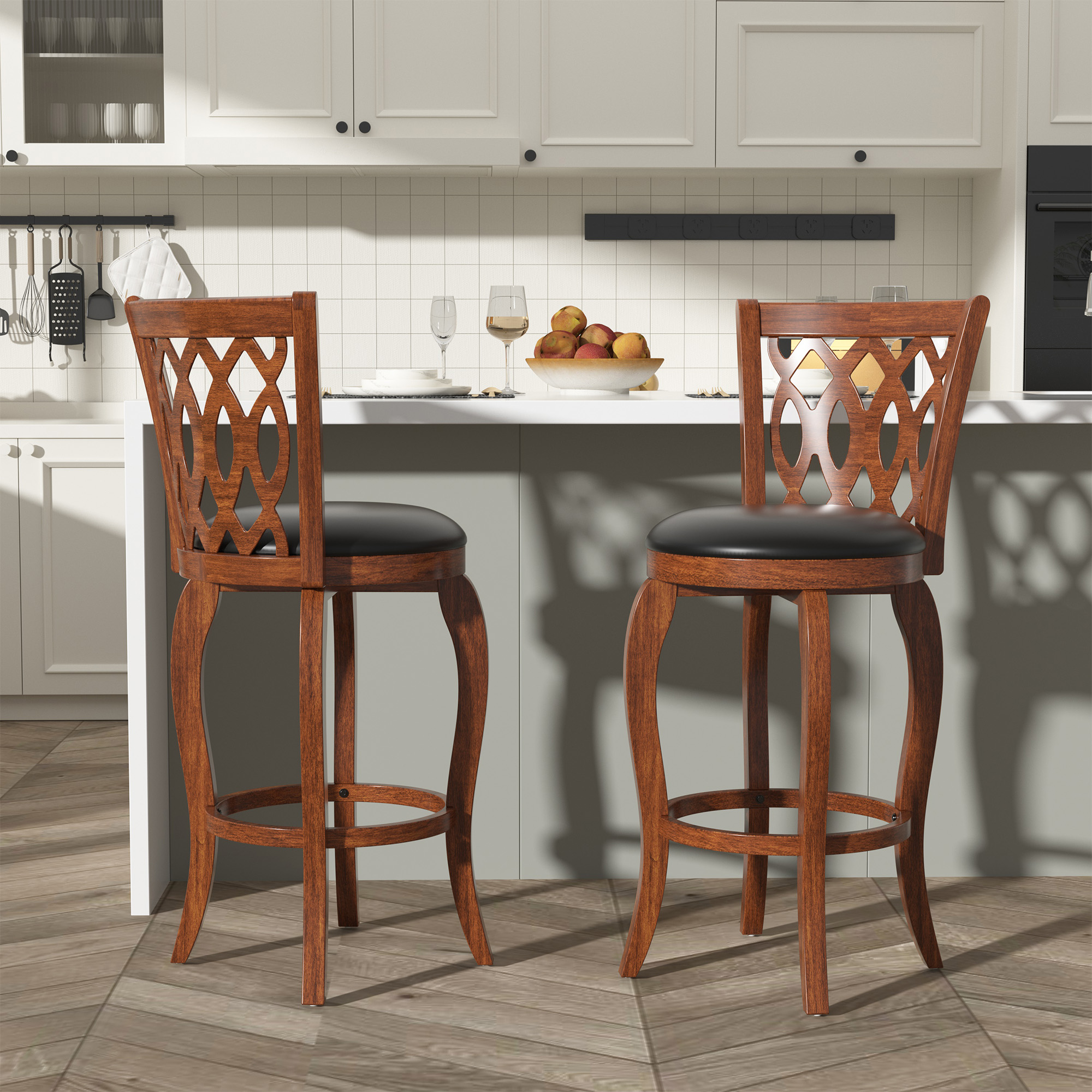 Joywind 29" Bar Height Swivel Bar Stools with High Back, Upholstered Seat & Solid Wood Footrest, Set of 2