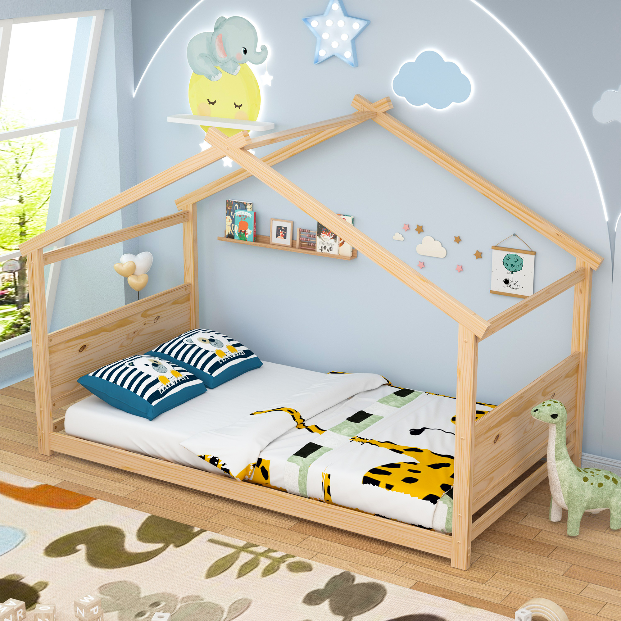 Joywind House Bed for Kids, Twin Floor Bed Frame, House Bed Frame for Toddlers, Kids, Boys, Girls