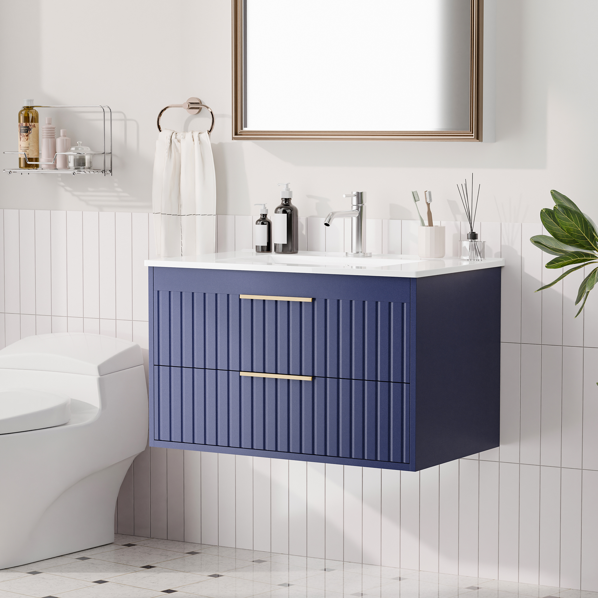 Joywind 30" Black Floating Bathroom Vanity with Sink Combo – Modern Wall-Mounted Vanity with 2 Large Drawers & Metal Handles for Maximum Storage