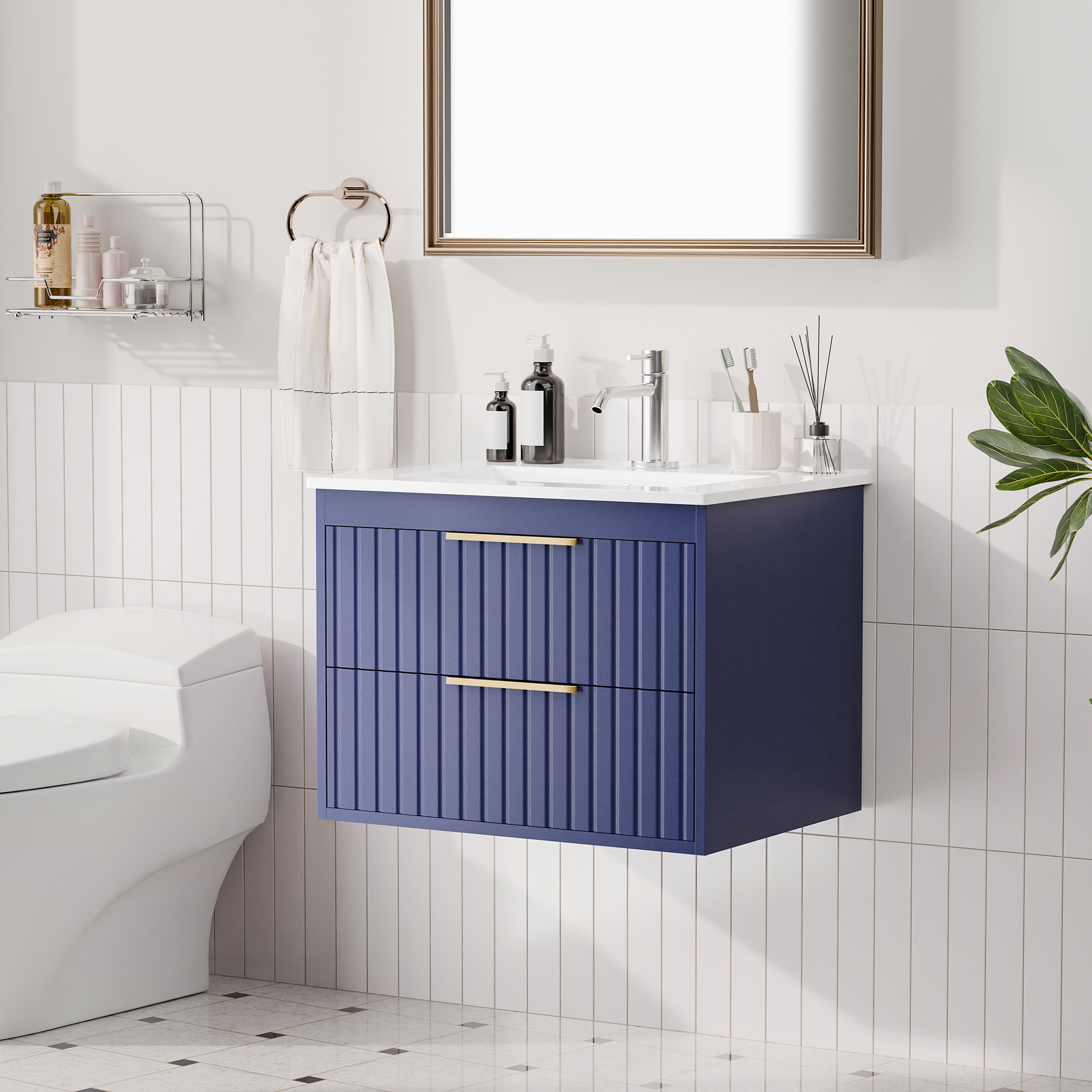 Joywind 24" Black Floating Bathroom Vanity with Sink Combo – Modern Wall-Mounted Vanity with 2 Large Drawers & Metal Handles for Maximum Storage