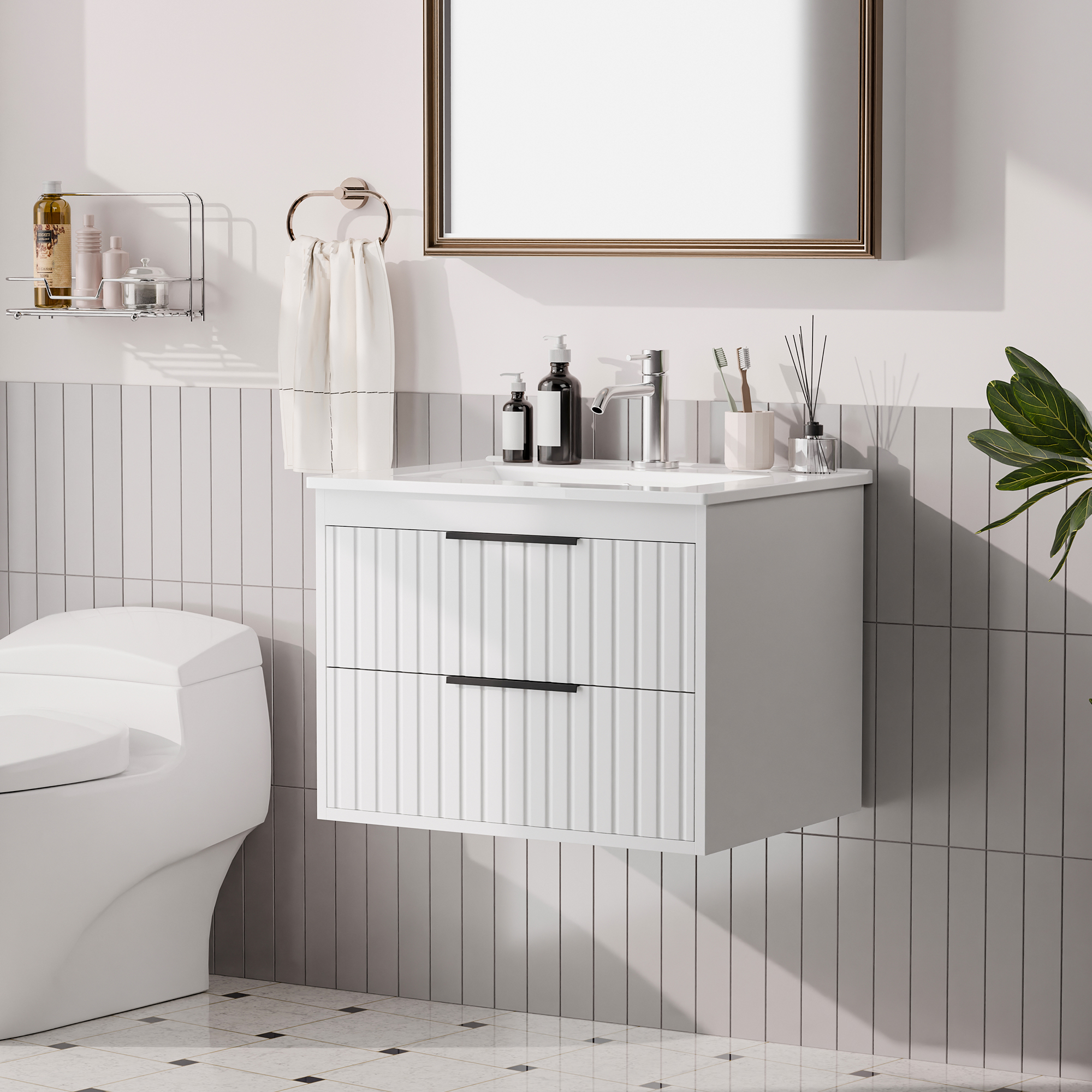 Joywind 24" Black Floating Bathroom Vanity with Sink Combo – Modern Wall-Mounted Vanity with 2 Large Drawers & Metal Handles for Maximum Storage