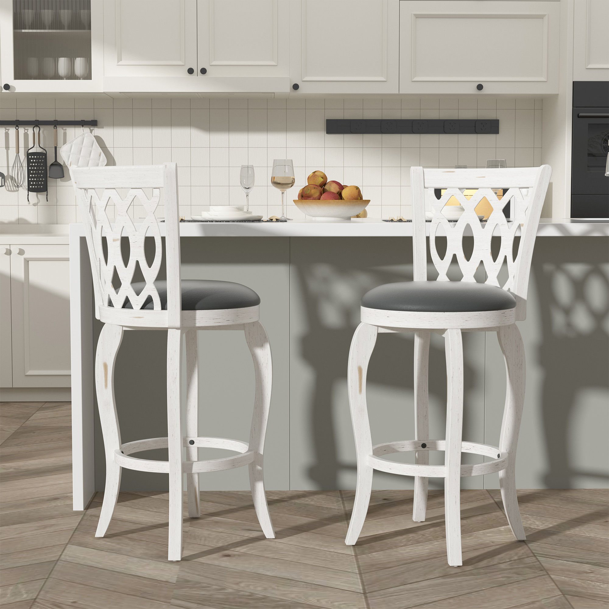 Joywind 29" Bar Height Swivel Bar Stools with High Back, Upholstered Seat & Solid Wood Footrest, Set of 2