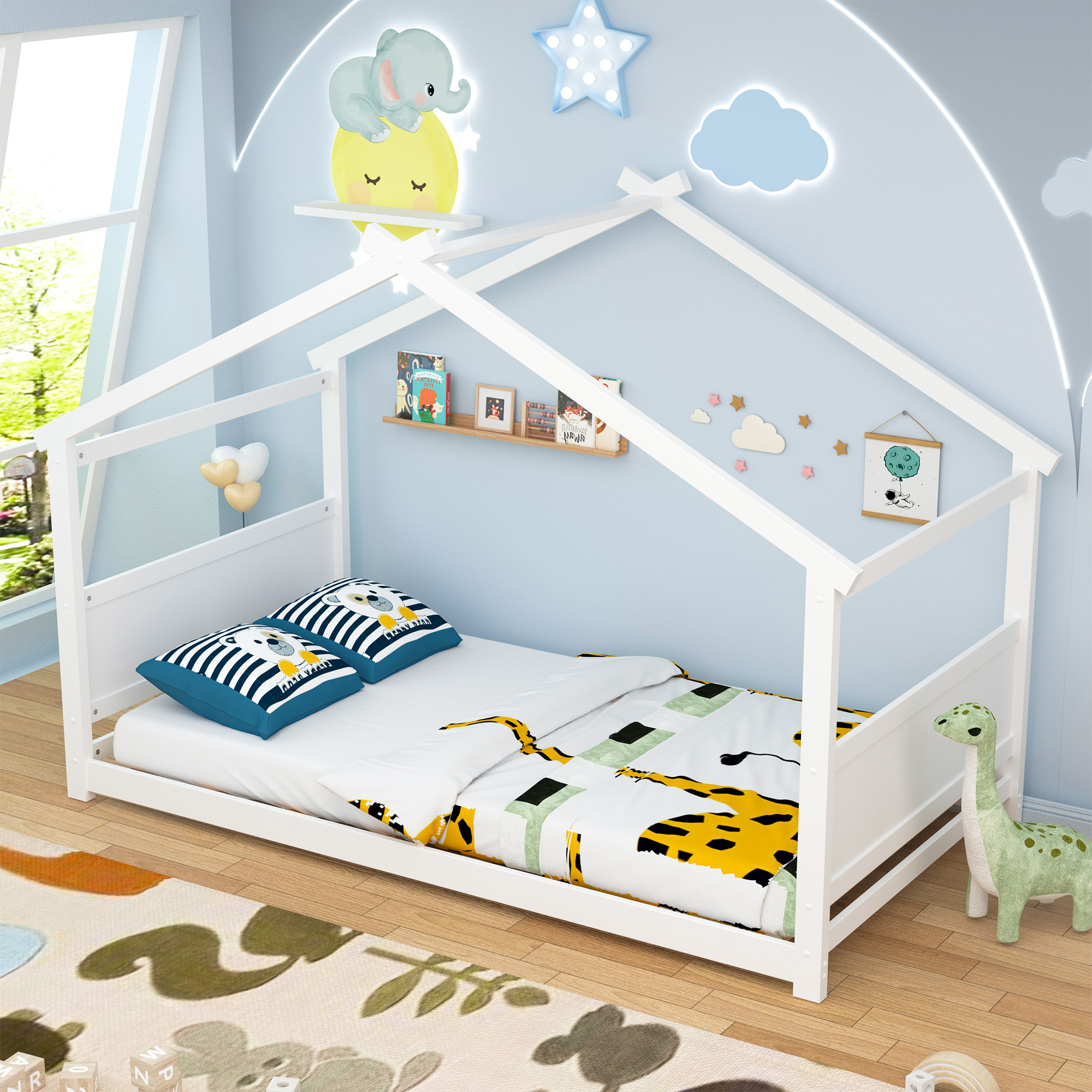Joywind House Bed for Kids, Twin Floor Bed Frame, House Bed Frame for Toddlers, Kids, Boys, Girls