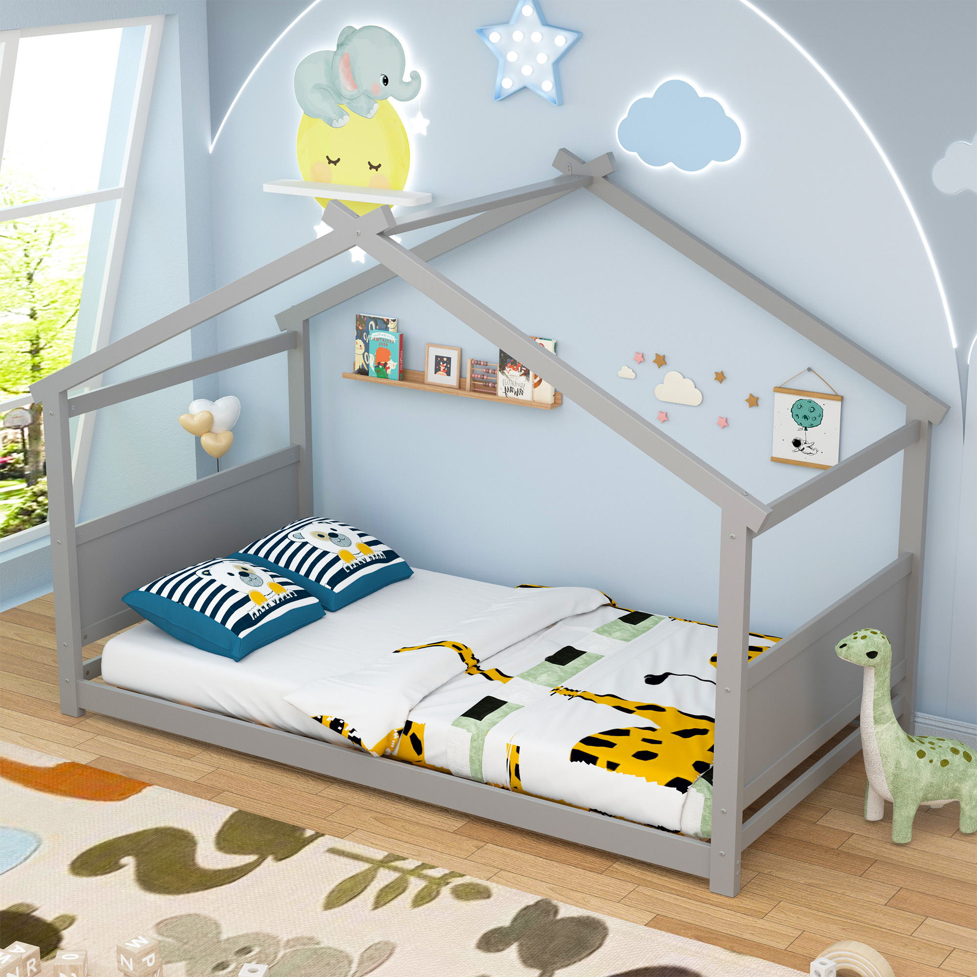 Joywind House Bed for Kids, Twin Floor Bed Frame, House Bed Frame for Toddlers, Kids, Boys, Girls