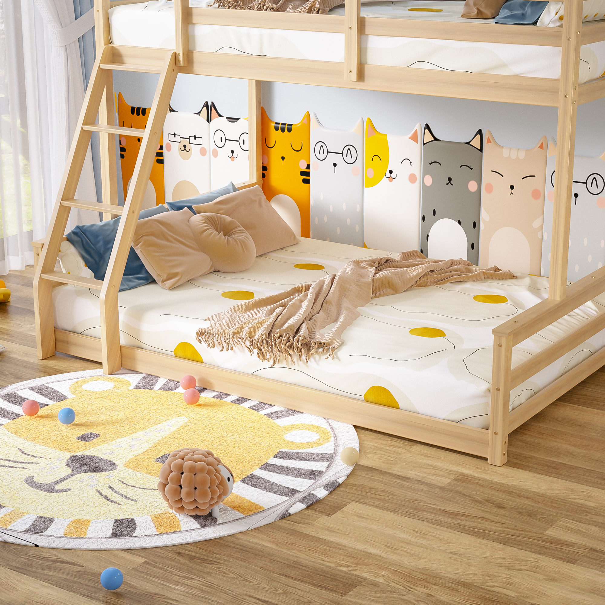 Joywind Solid Wood Twin Over Full Bunk Bed with Ladder & Full Guardrails for Boys, Girls, Kids, Bedroom