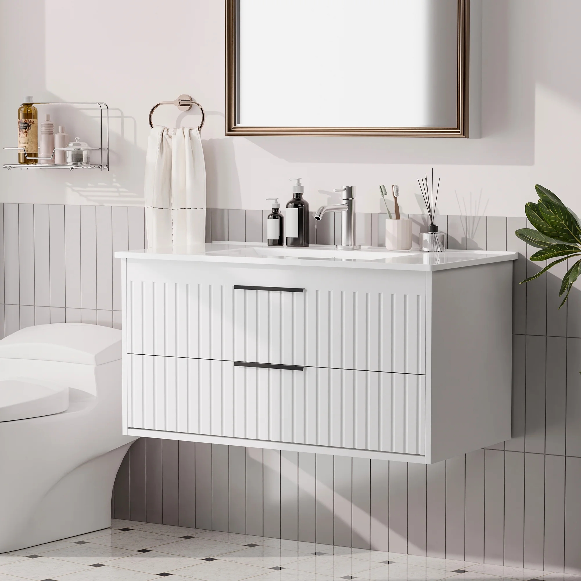 36-inch Floating Bathroom Vanity with Sink Combo, Complete Set with 4 Big Drawers and Modern Metal Handles for Ample Storage