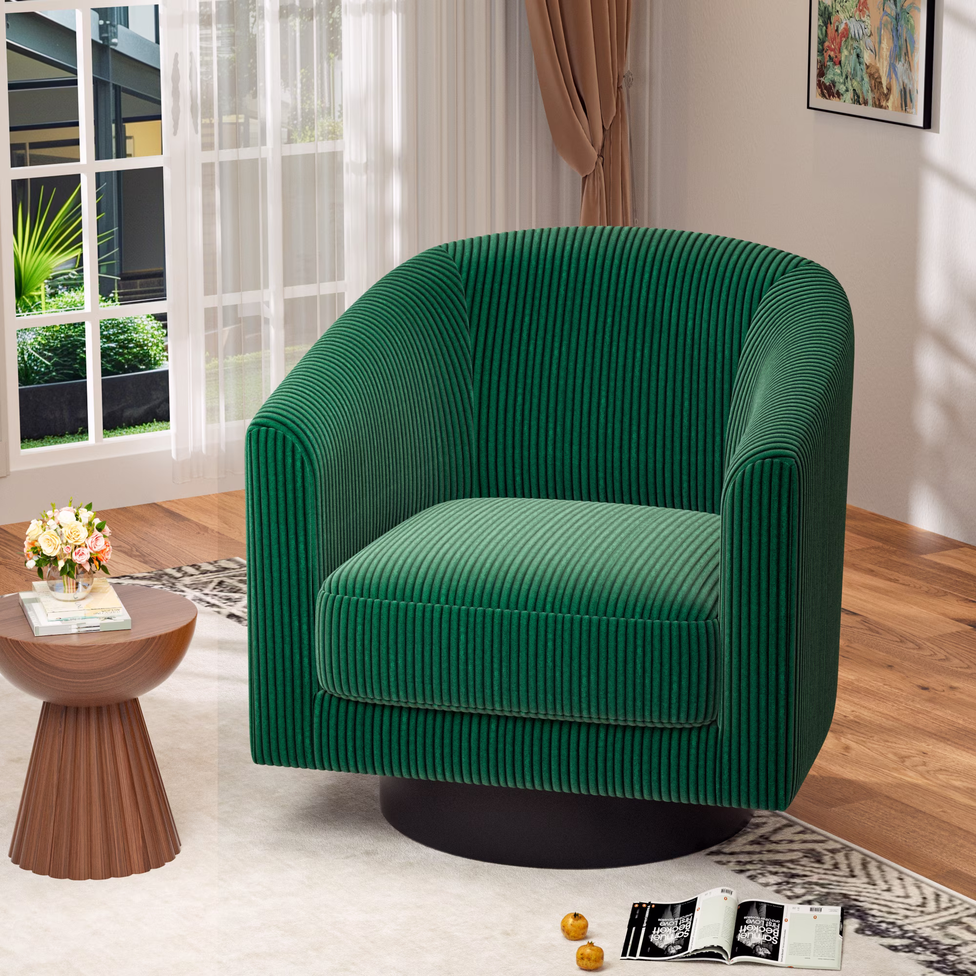 Joywind Corduroy Swivel Barrel Accent Chair, Modern Upholstered Barrel Chair for Living Room