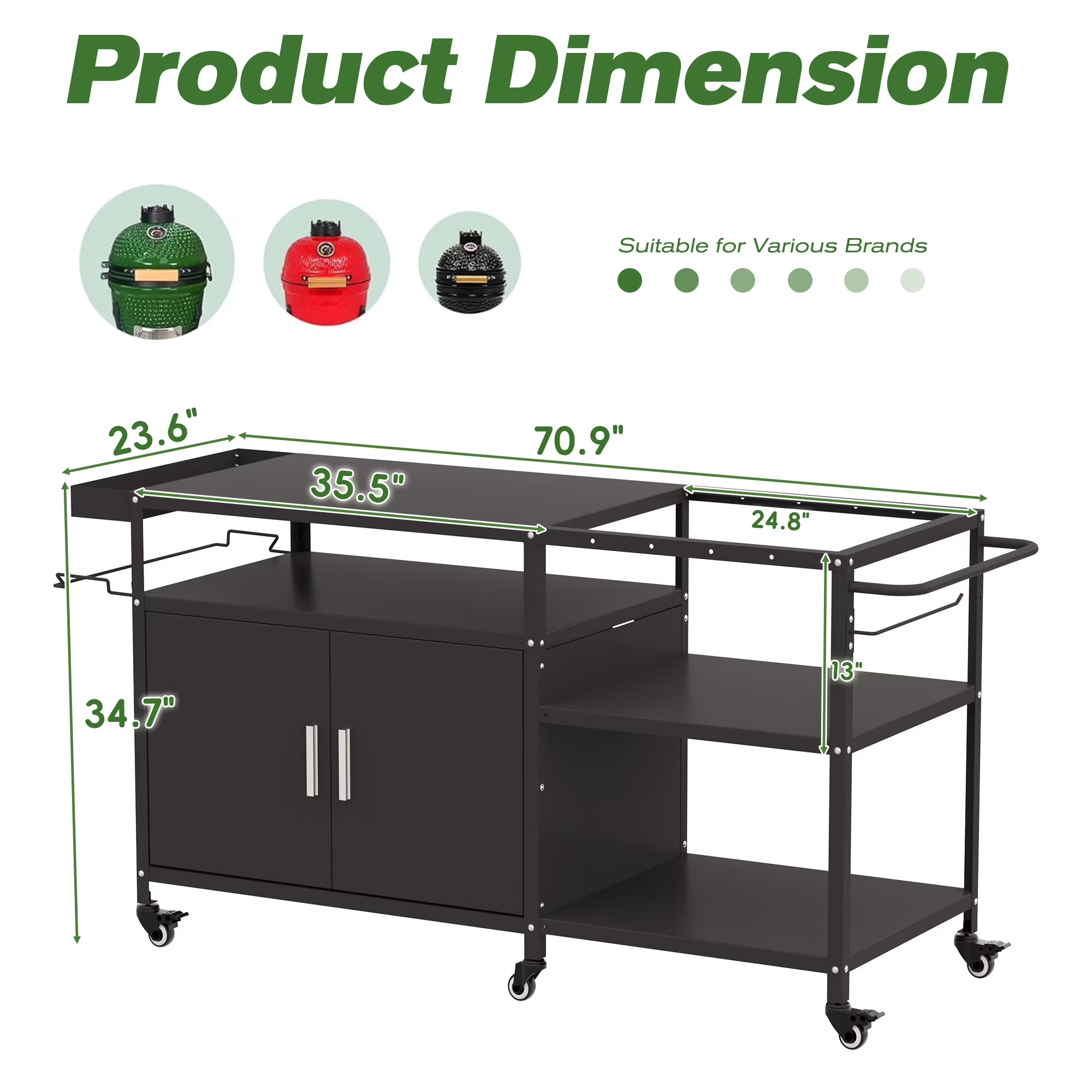 Joywind Grill Table for Big Green Egg Stand, Heavy Duty Metal Grill Station,Black