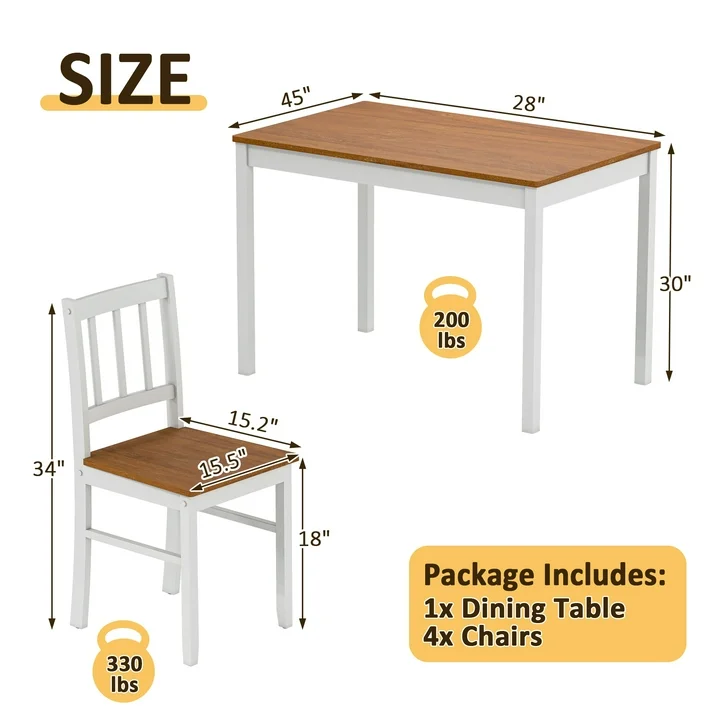 Joywind 5-Piece Solid Wood Dining Set – Rectangular Dining Table with 4 Chairs, Modern Brown Design for Kitchen, Dining Room & Restaurant