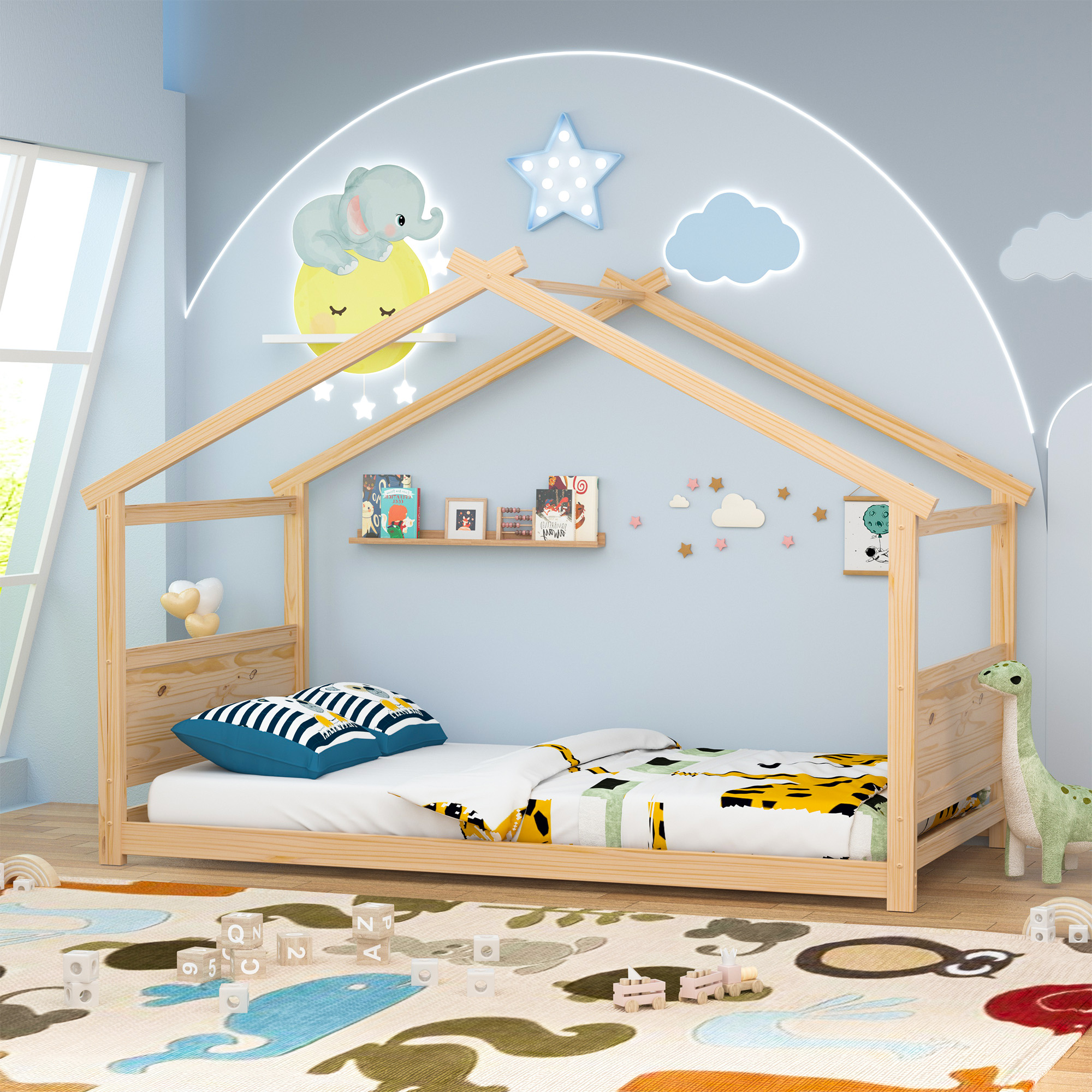 Joywind House Bed for Kids, Twin Floor Bed Frame, House Bed Frame for Toddlers, Kids, Boys, Girls