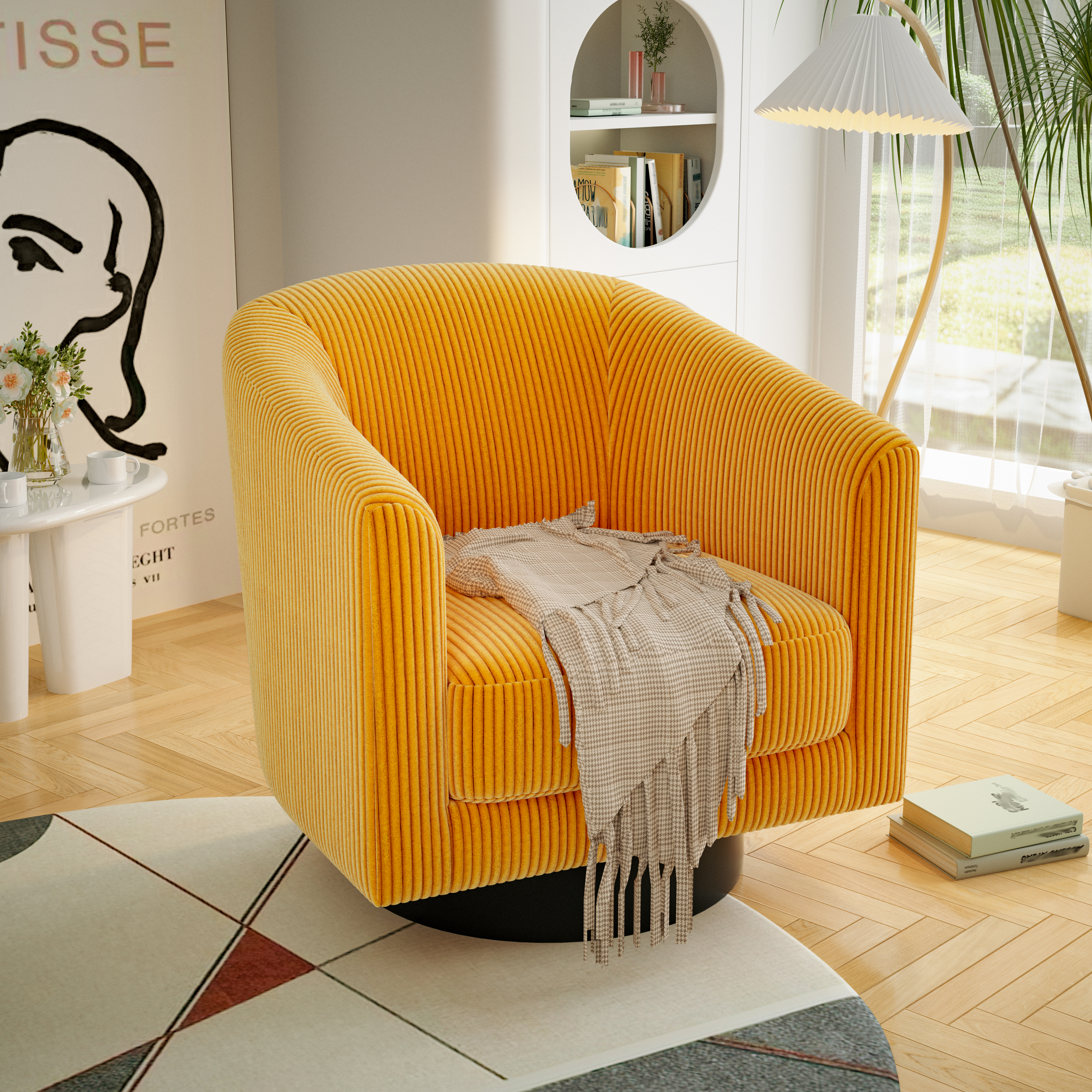 Joywind Corduroy Swivel Barrel Accent Chair, Modern Upholstered Barrel Chair for Living Room