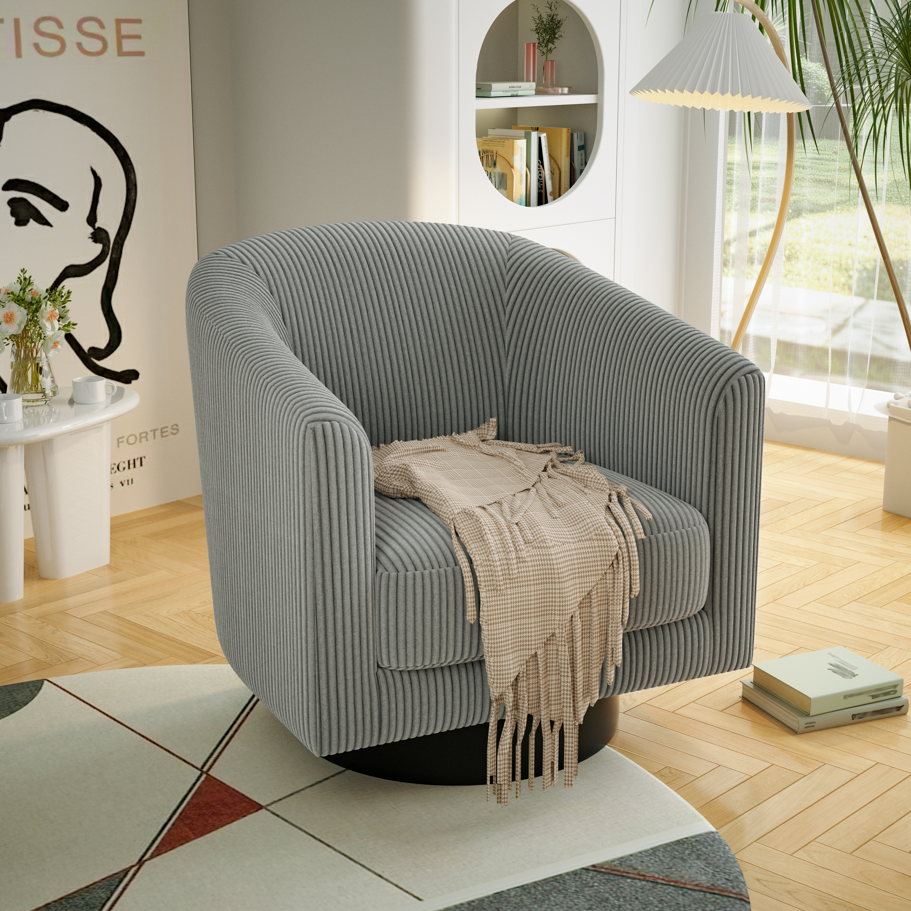 Joywind Corduroy Swivel Barrel Accent Chair, Modern Upholstered Barrel Chair for Living Room