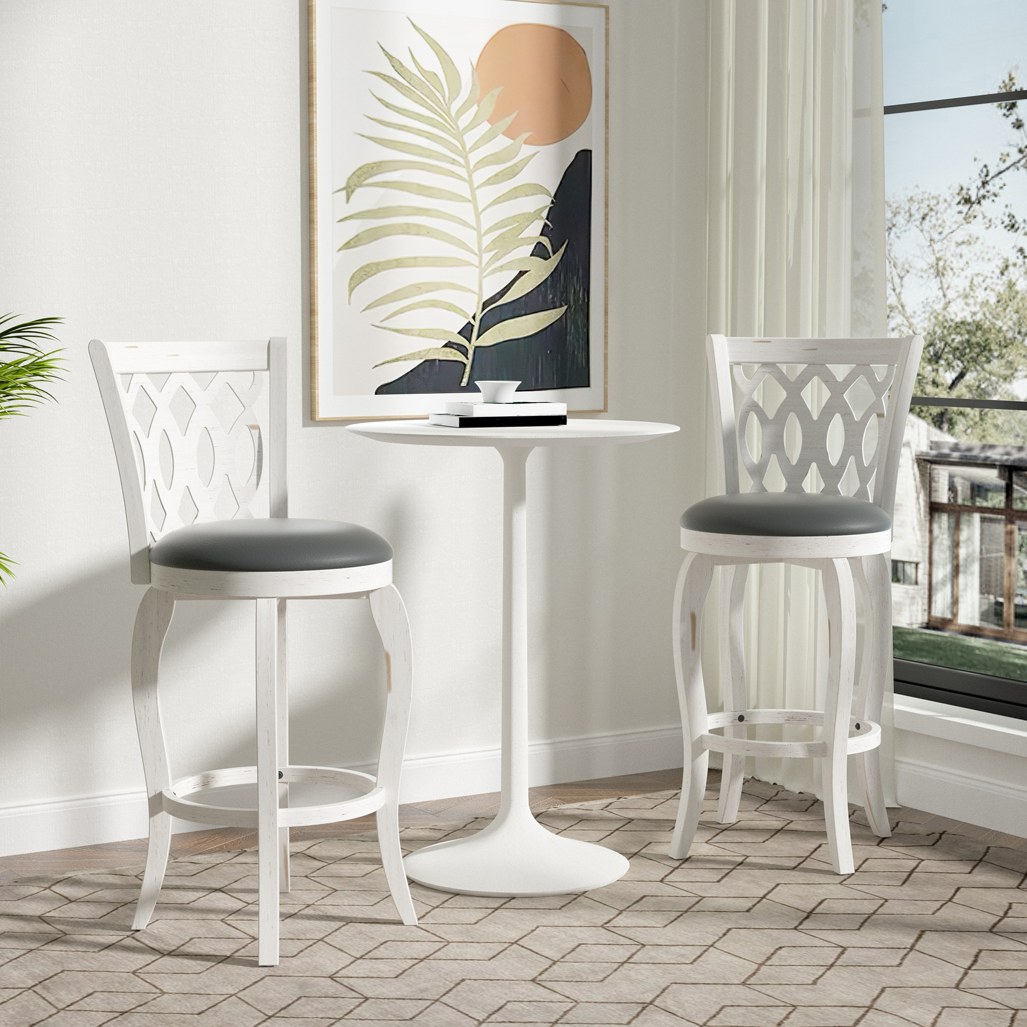 Joywind 29" Bar Height Swivel Bar Stools with High Back, Upholstered Seat & Solid Wood Footrest, Set of 2
